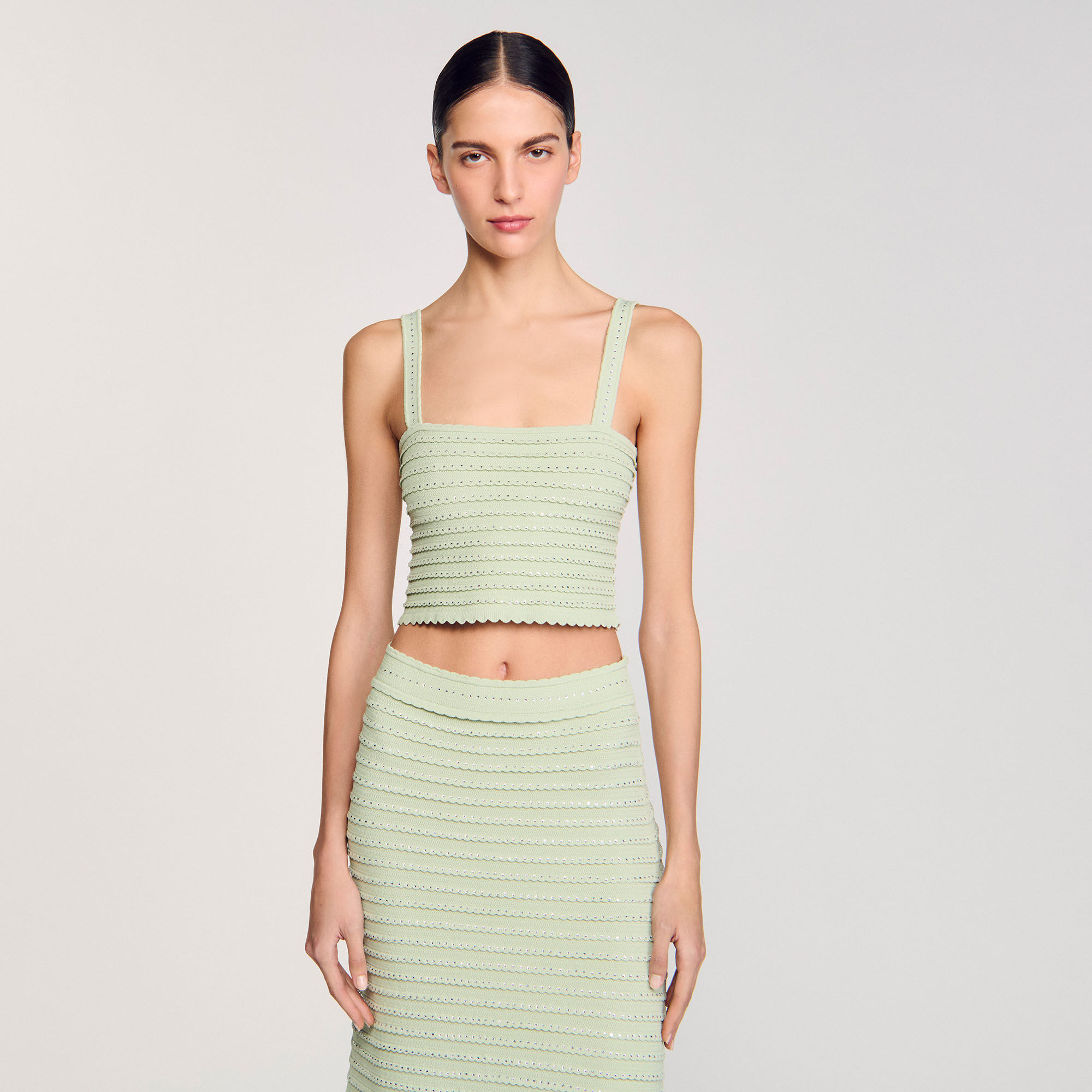 Korte top tricot stras