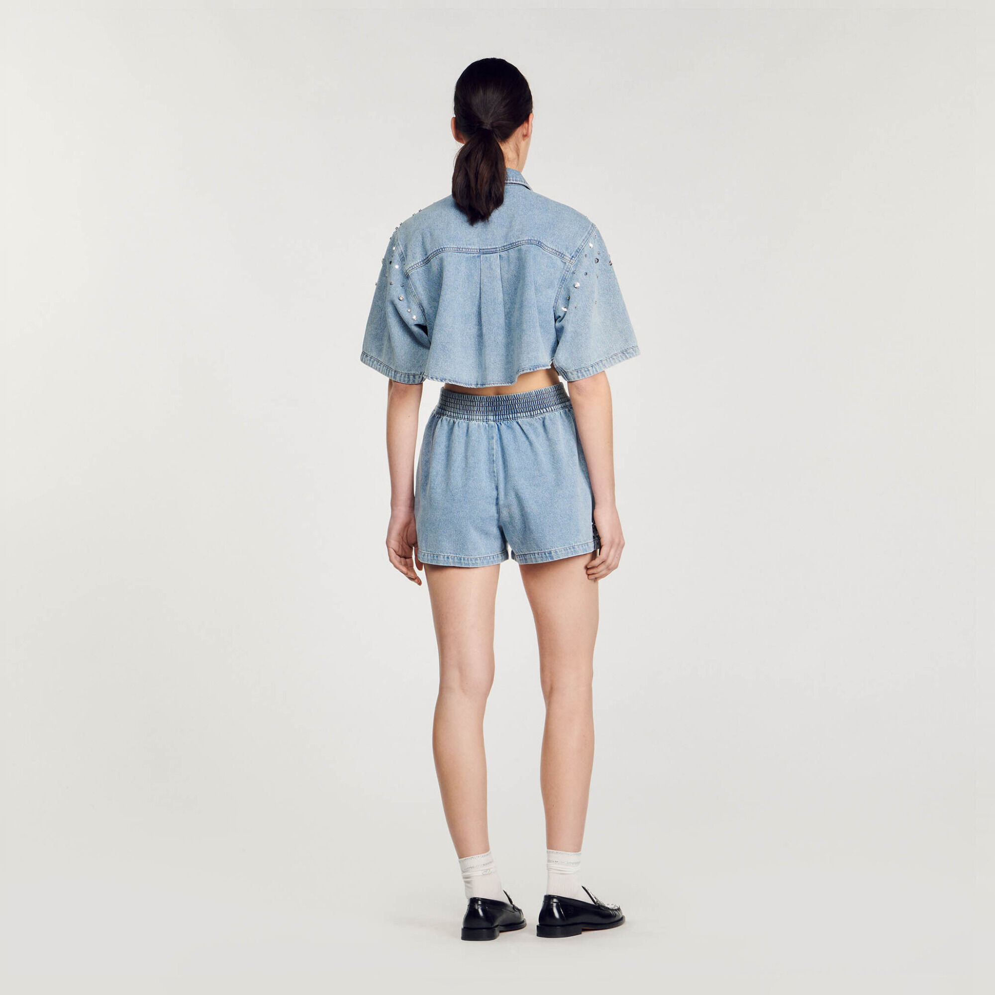Wijd short van denim met stras