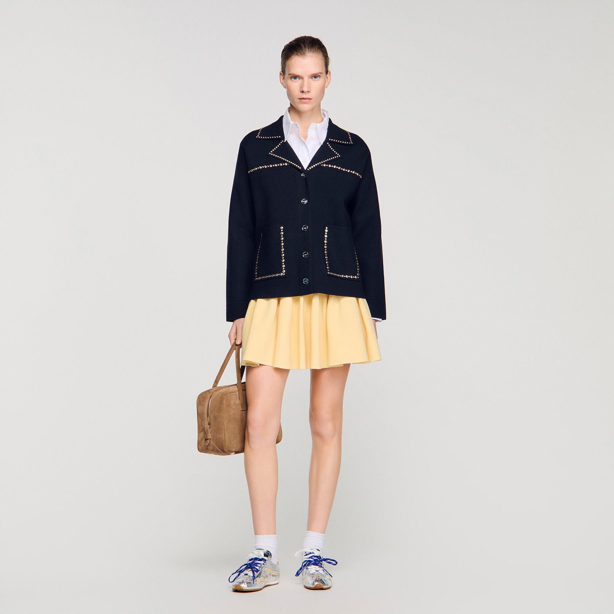 Cardigan vest met studs en revers