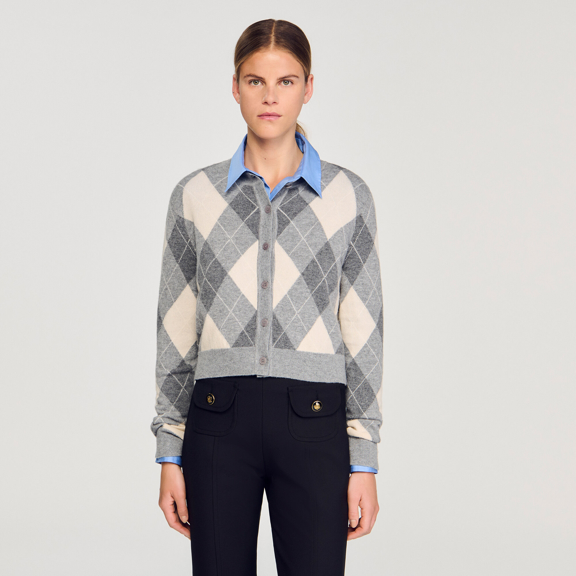 Cardigan vest met ruitmotief