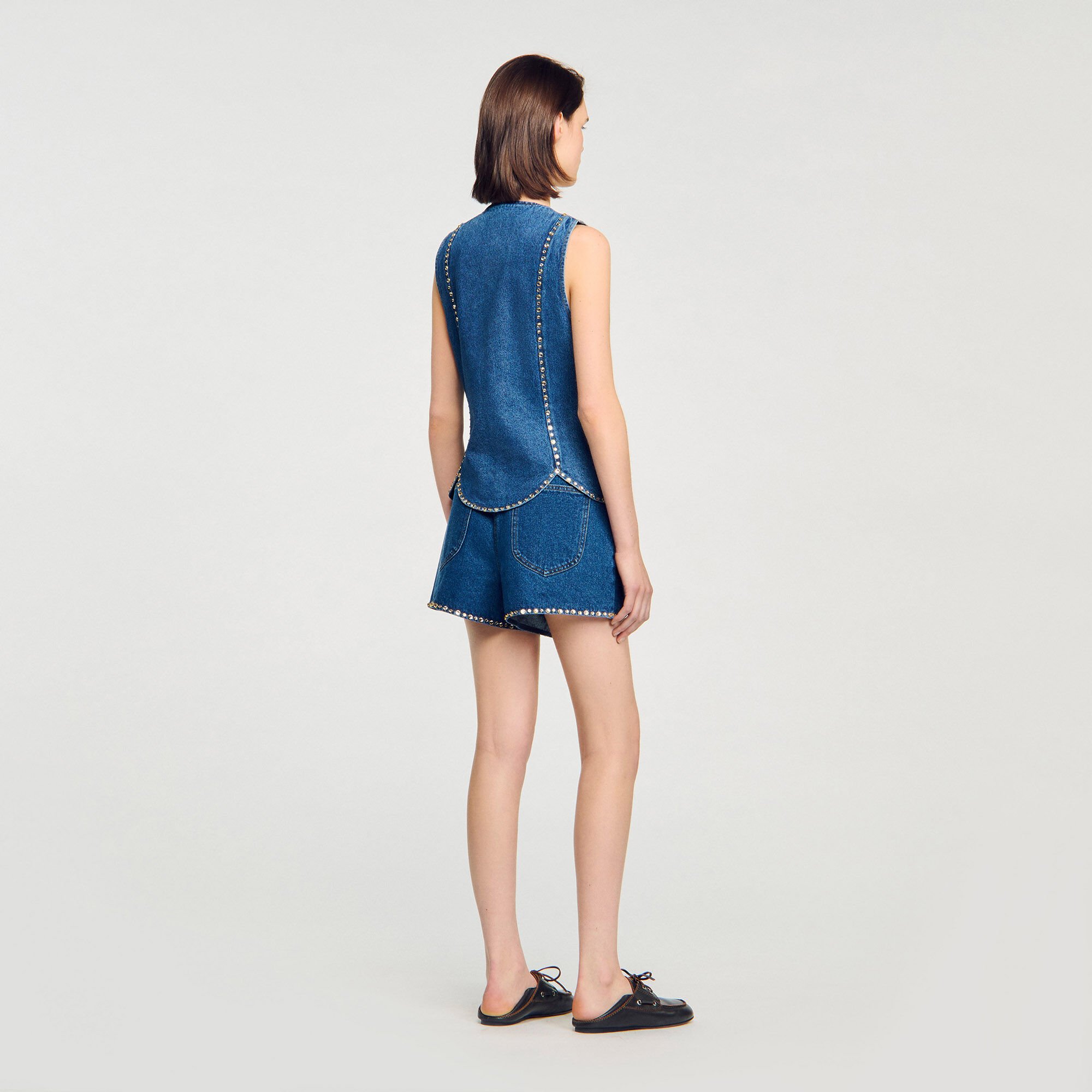 Top van denim met stras