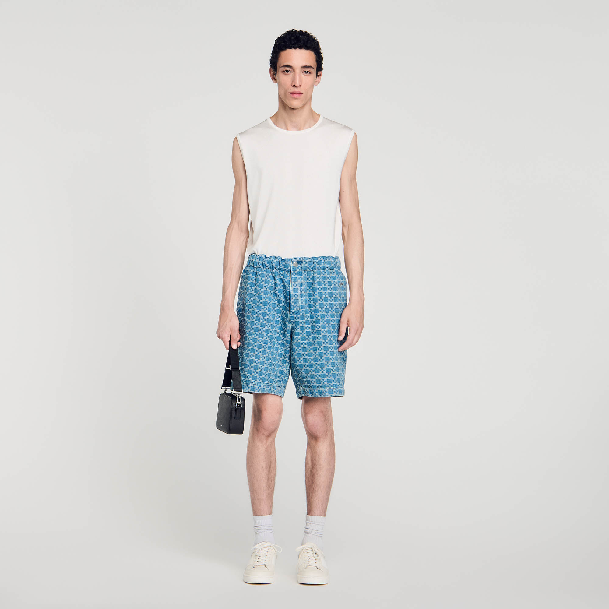 Square cross denim bermuda short