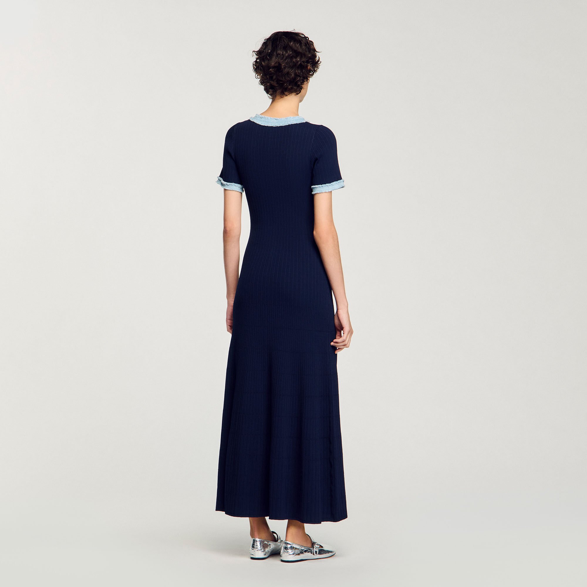 Midi jurk breiwerk en denim