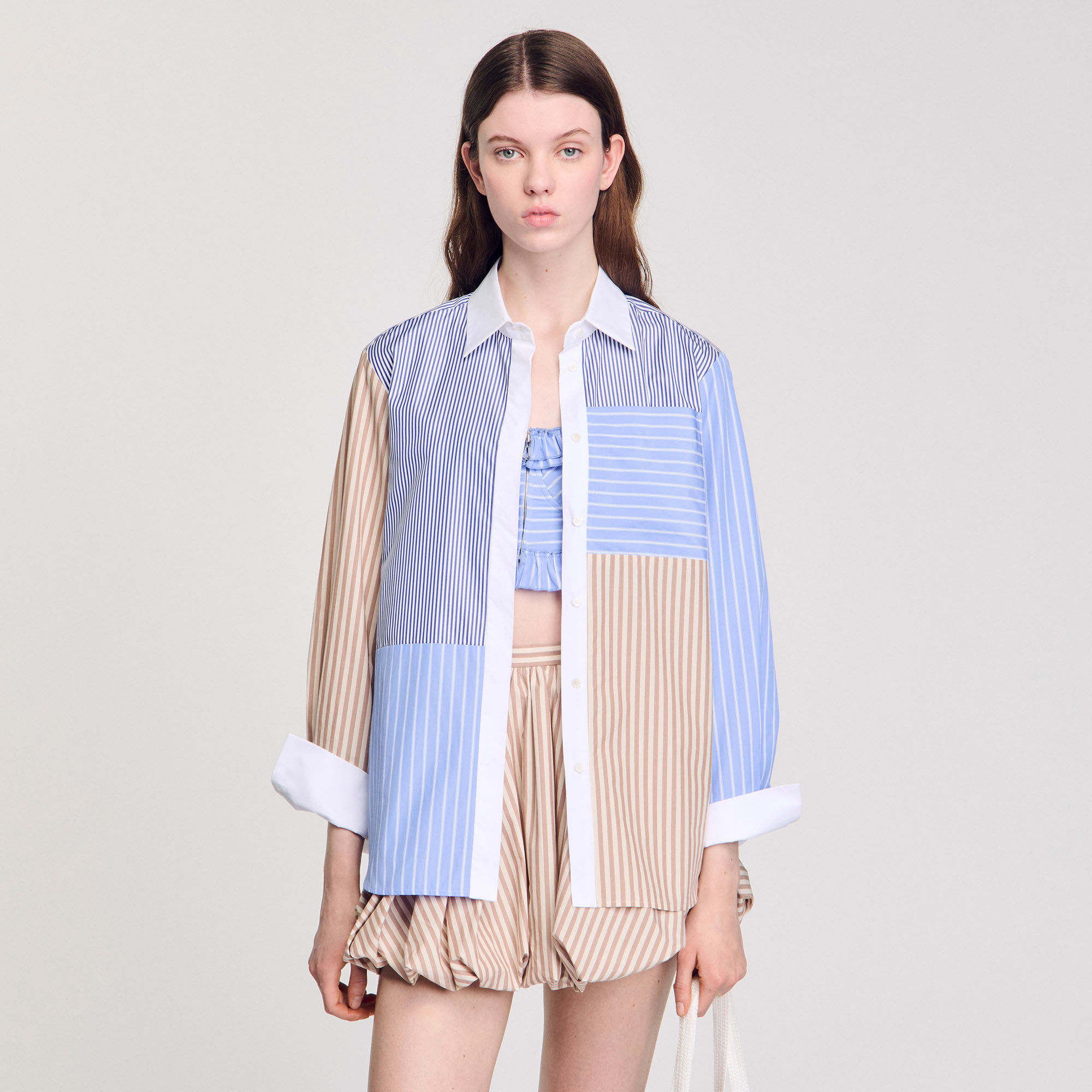 Overhemdblouse mix strepen