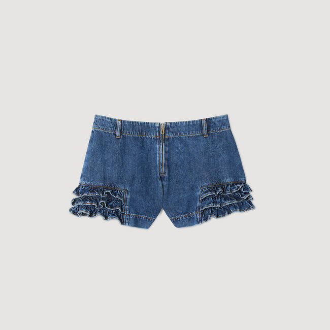 Denim short met volants