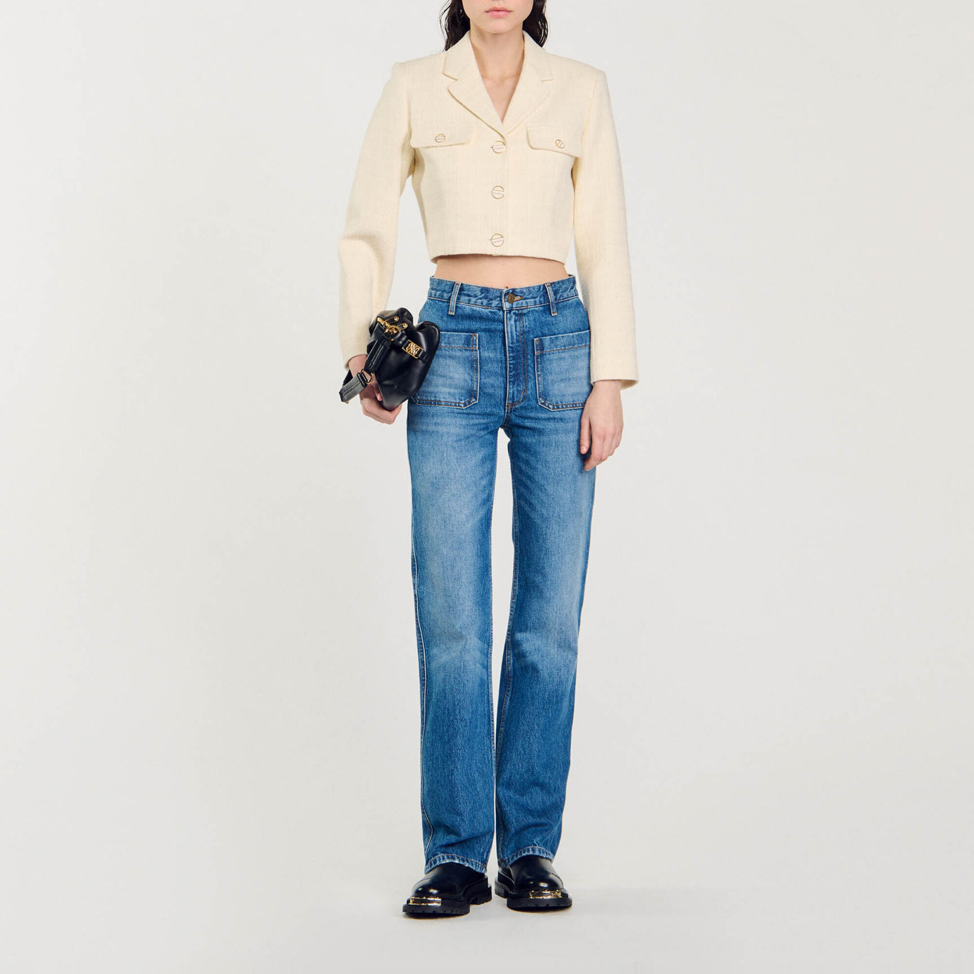 Korte tweed blazer met knopen