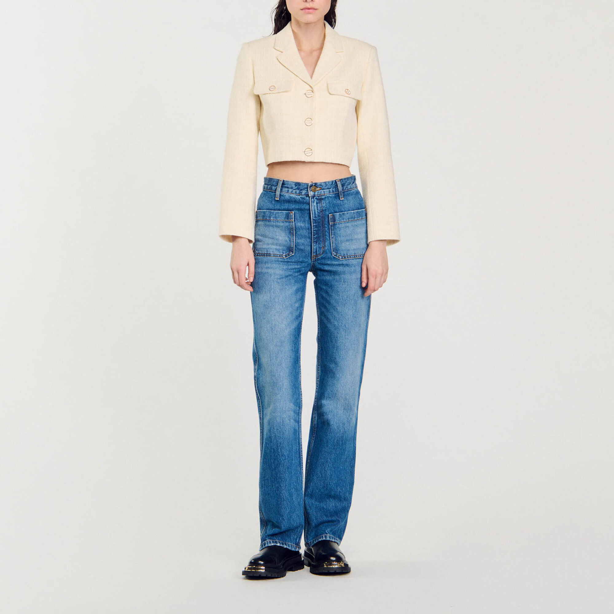 Korte tweed blazer met knopen