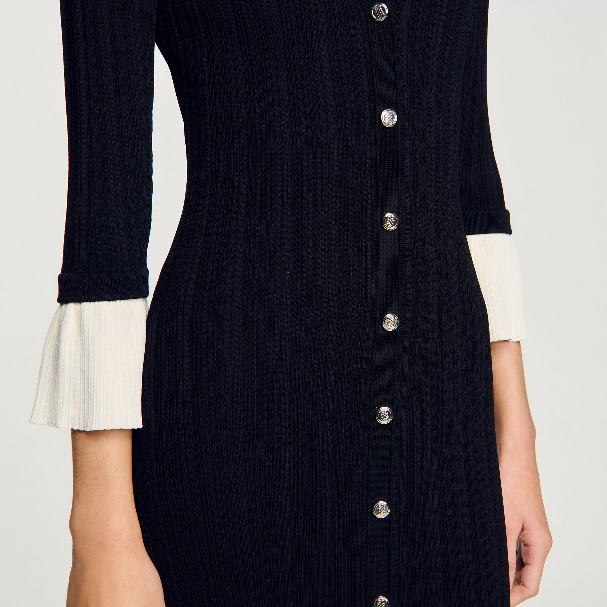 Lange jurk tweekleurig tricot