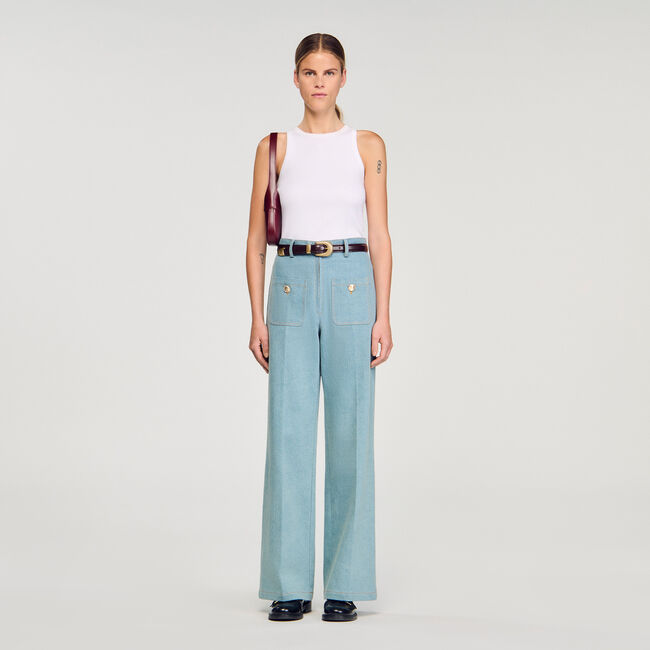 Jeans wijd met hoge taille gewassen
