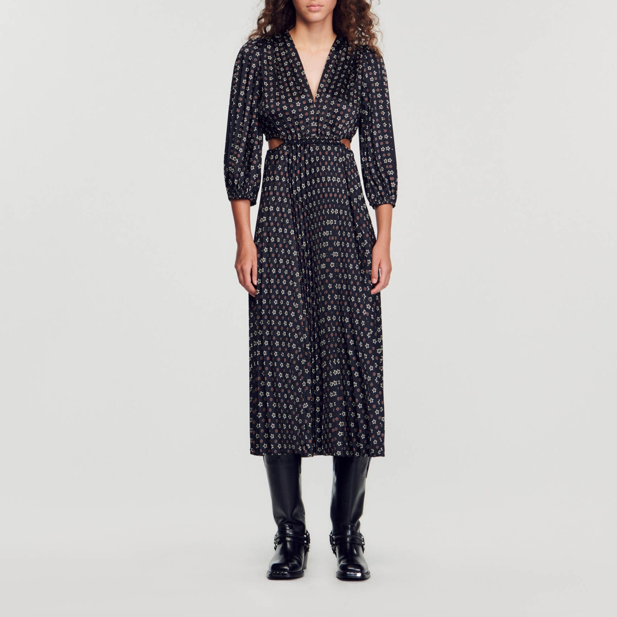 Lange plisséjurk met print