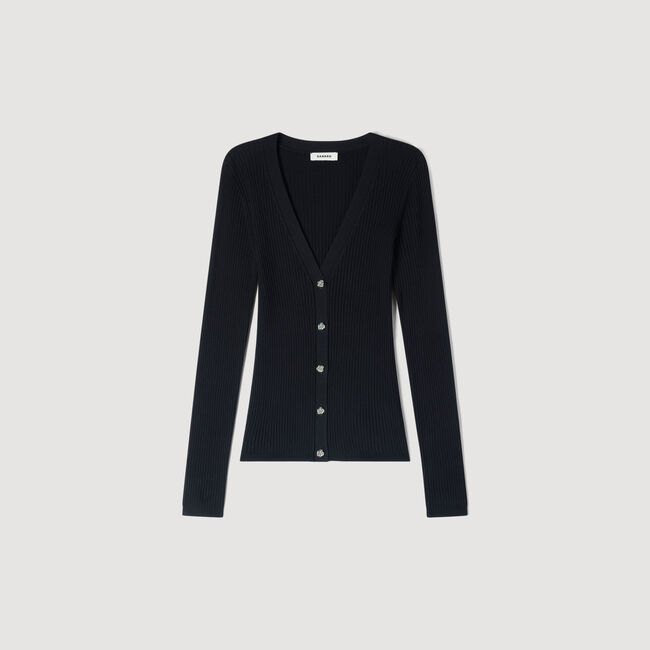 Ribgebreid cardigan met sierknopen