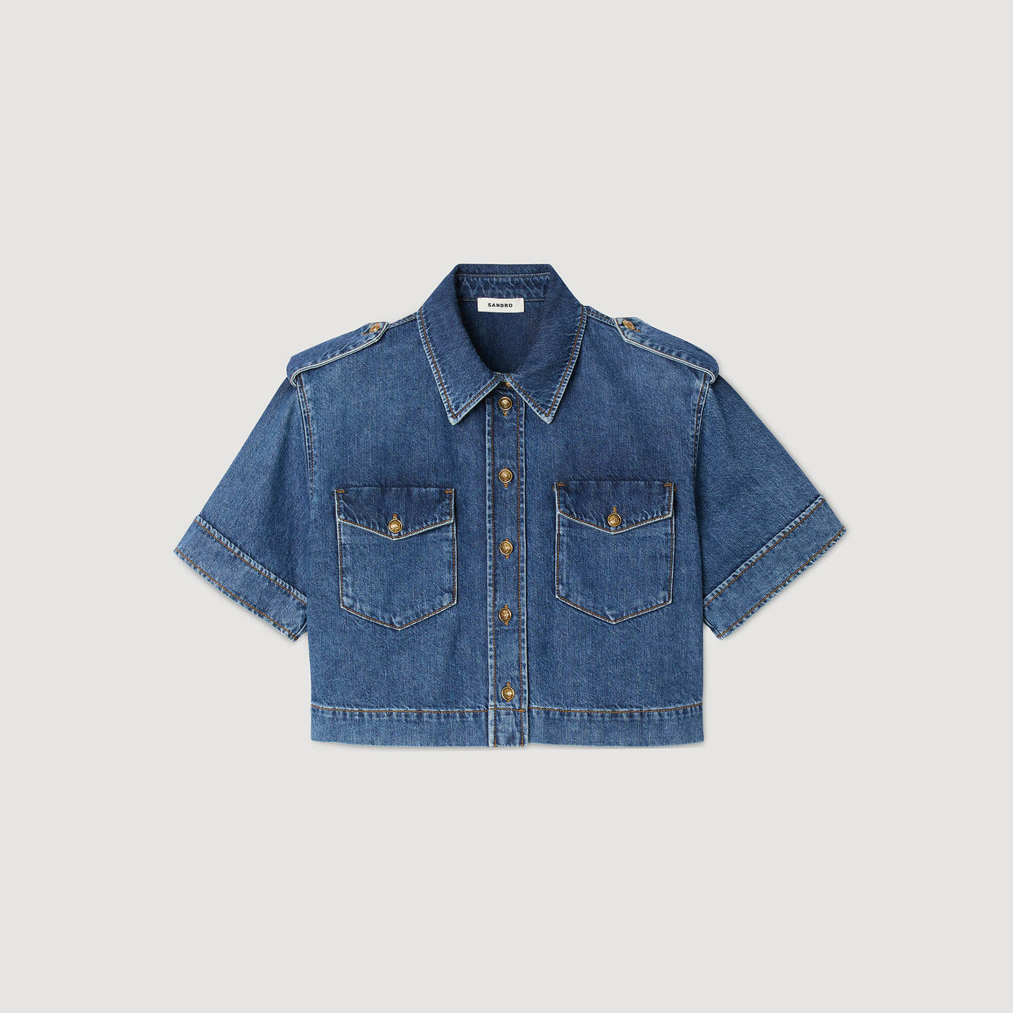 Korte denim overhemdblouse