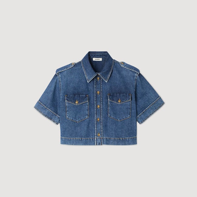 Korte denim overhemdblouse