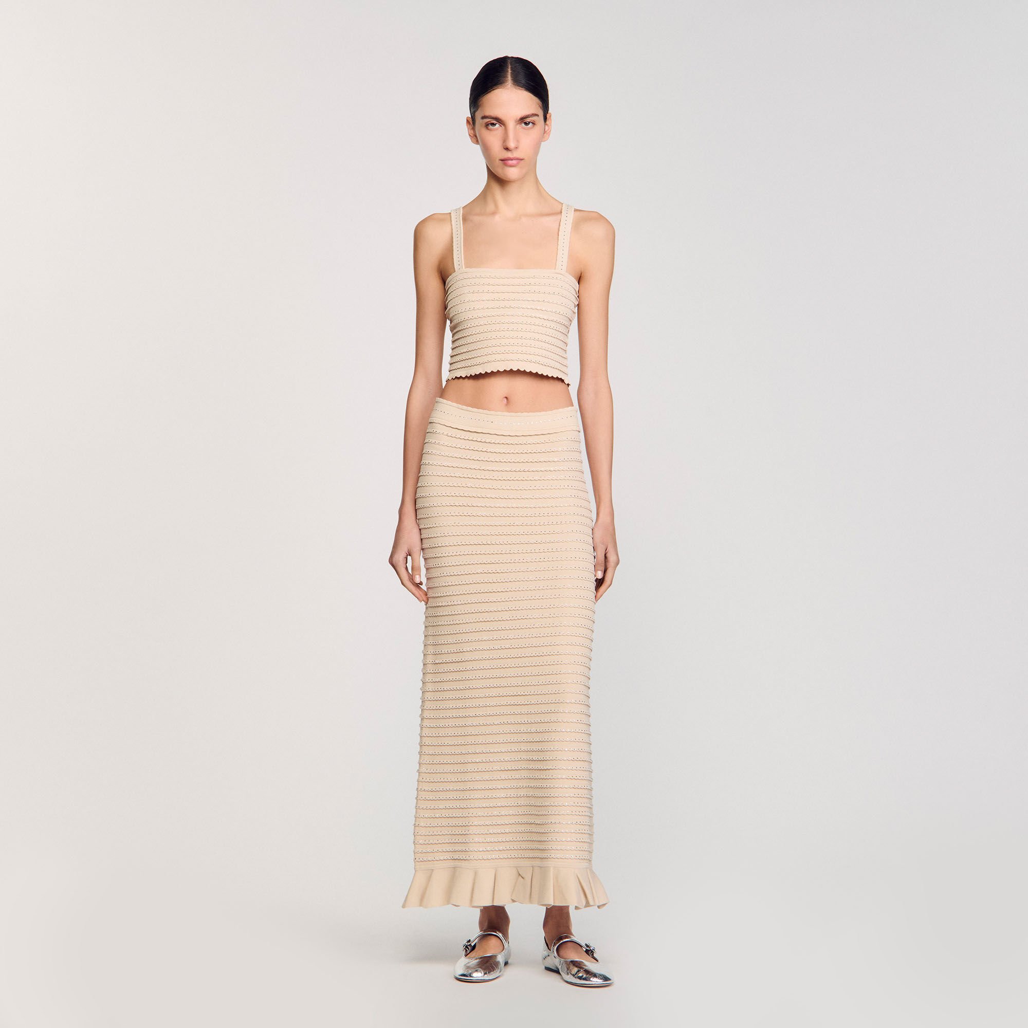 Korte top tricot stras