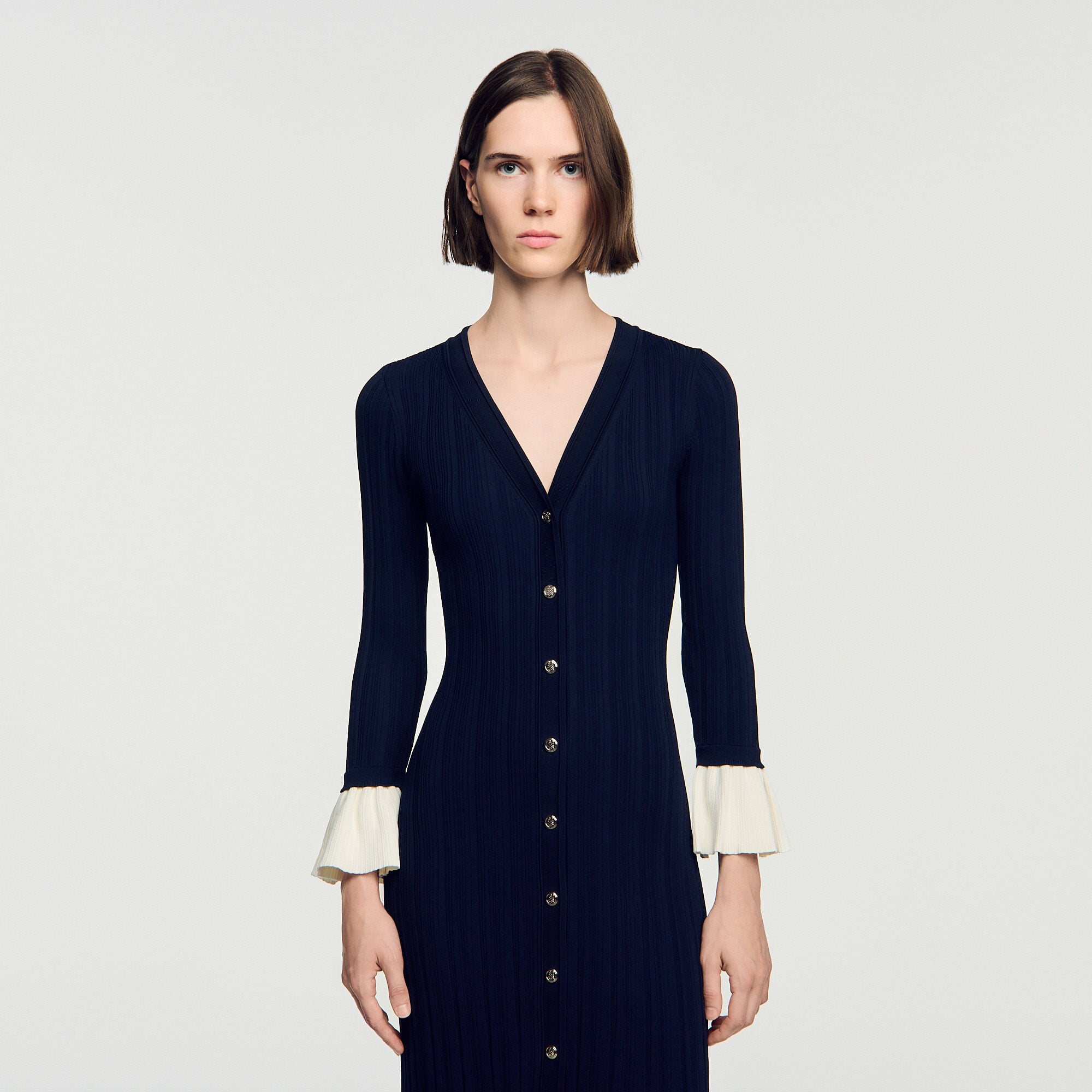 Lange jurk tweekleurig tricot - Vrouw | Sandro