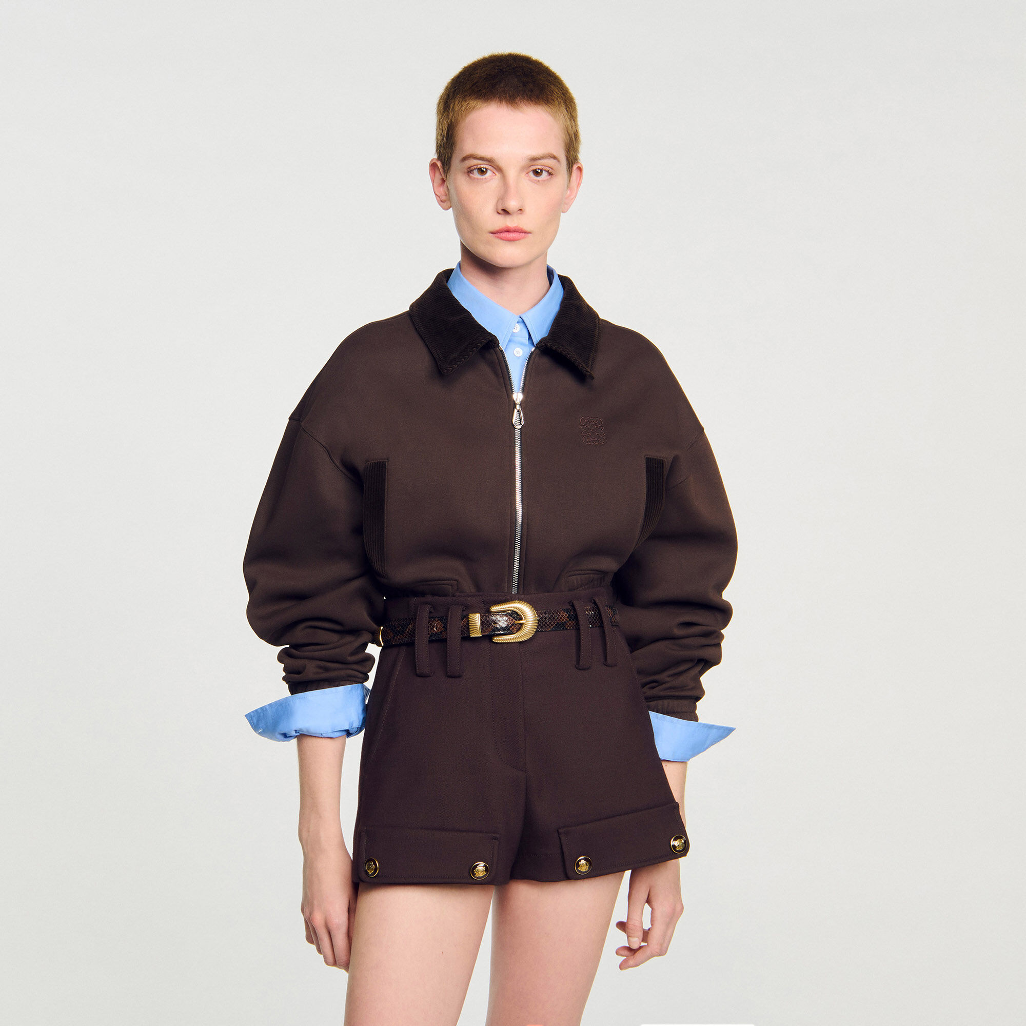 Kort sweatshirt bi-materiaal