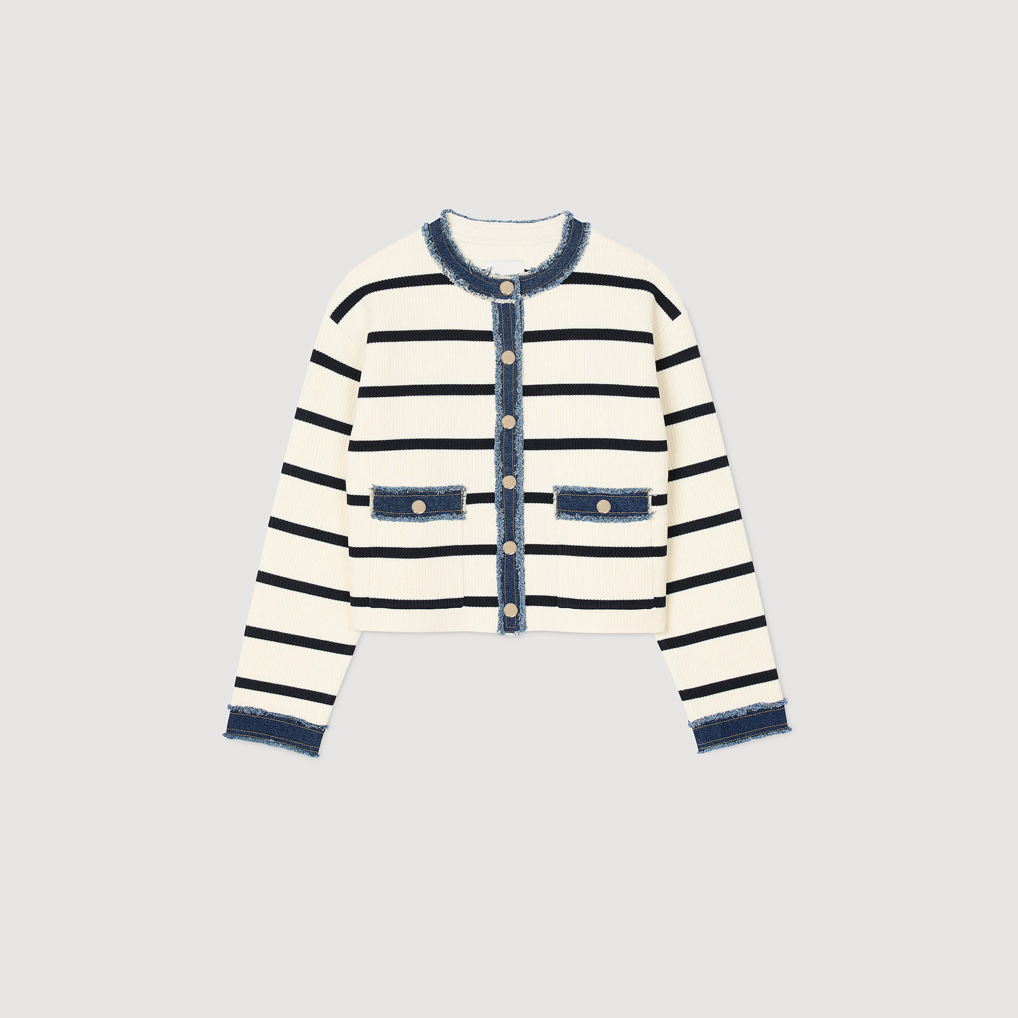 Cardigan vest gestreept met denim
