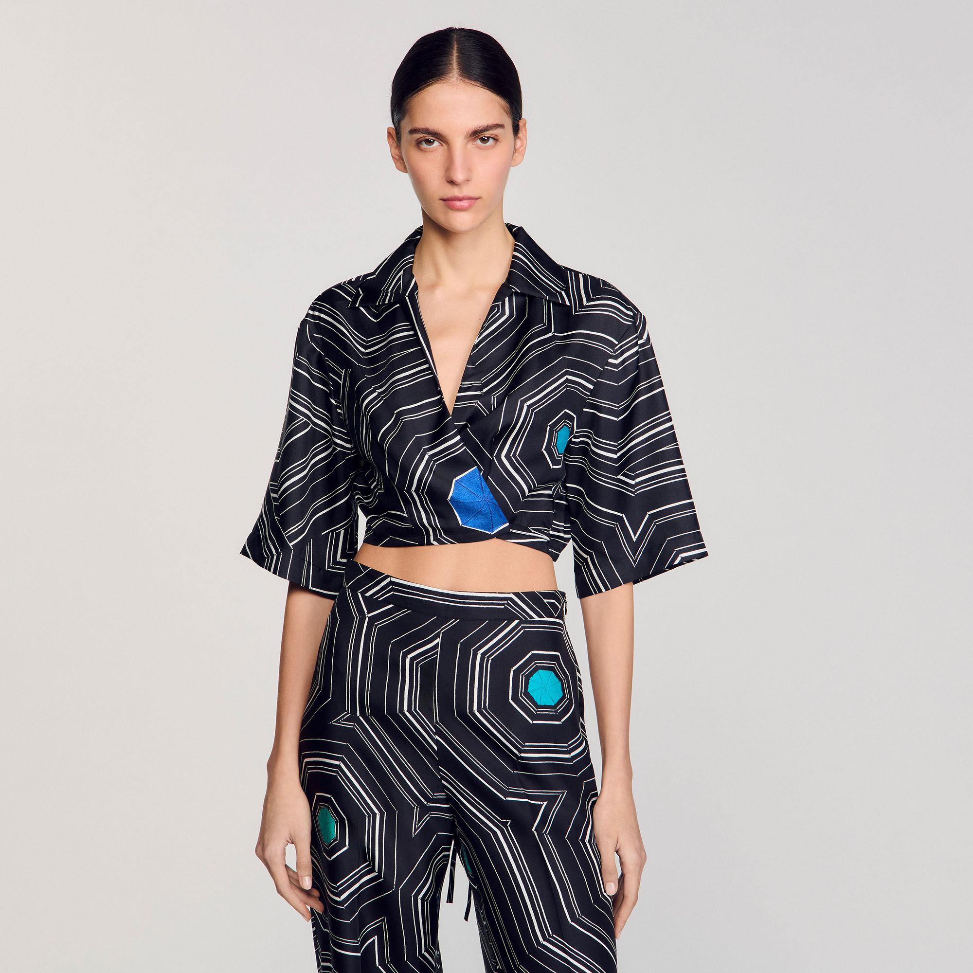Overhemdblouse zijde Spirales print