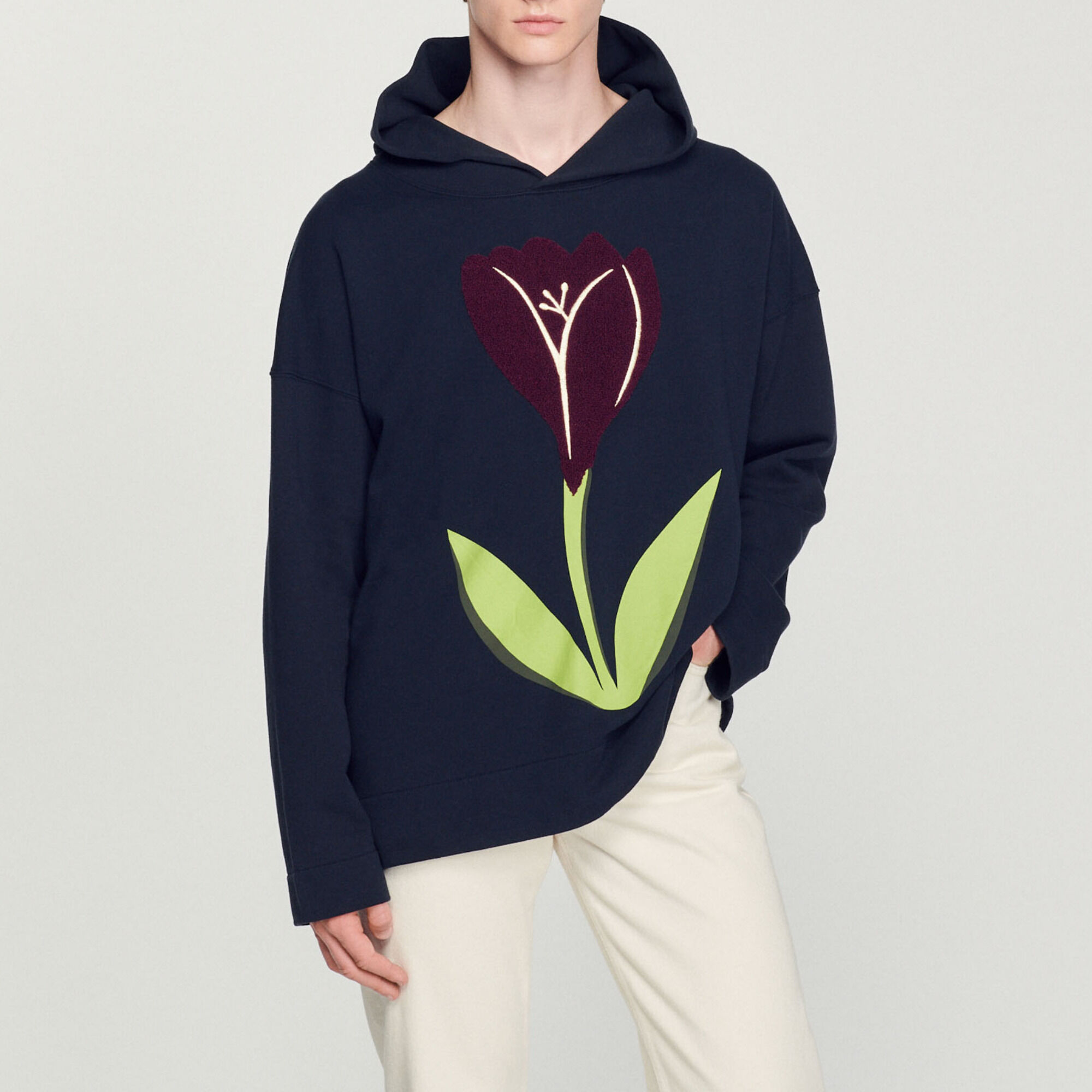 Hoodie met capuchon, geborduurde tulpen