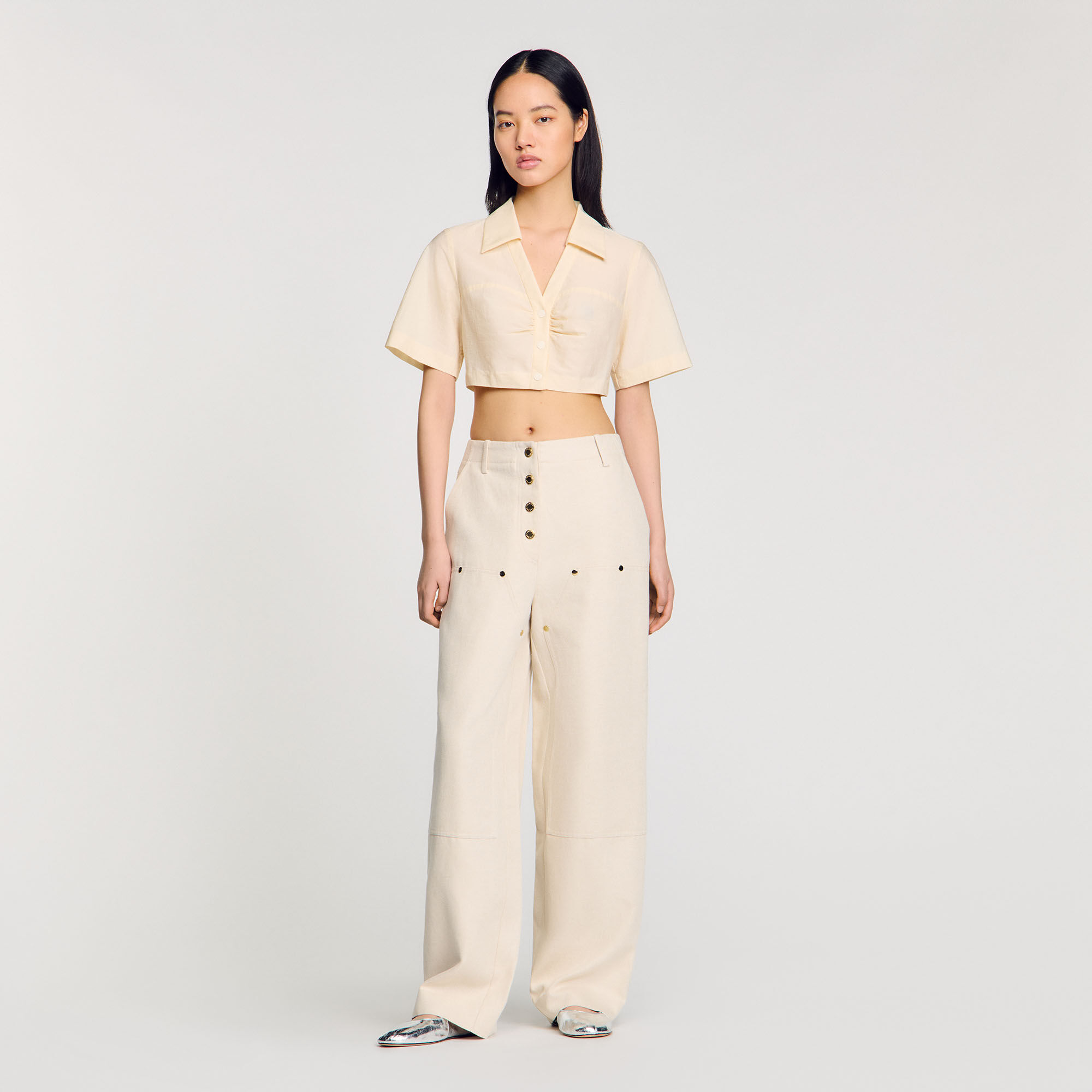 Korte overhemdblouse geplooid