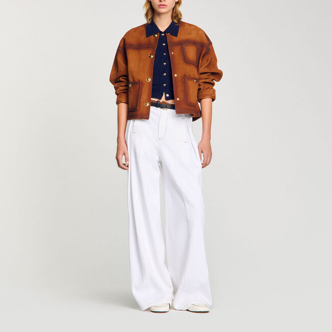 Jeans wijdvallend met stiksels - Vrouw | Sandro