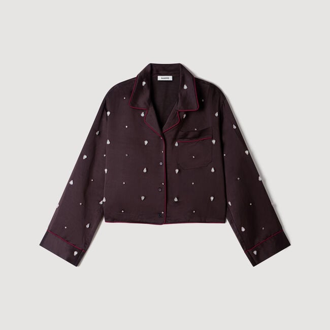 Overhemdblouse met parels en stras