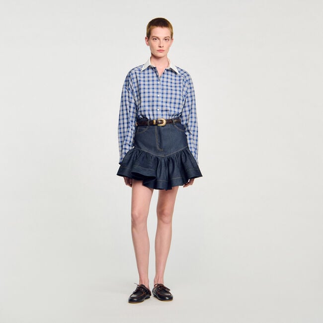 Korte denim rok met volants