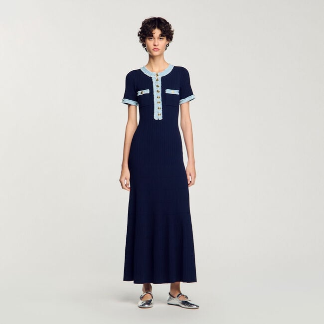 Midi jurk breiwerk en denim