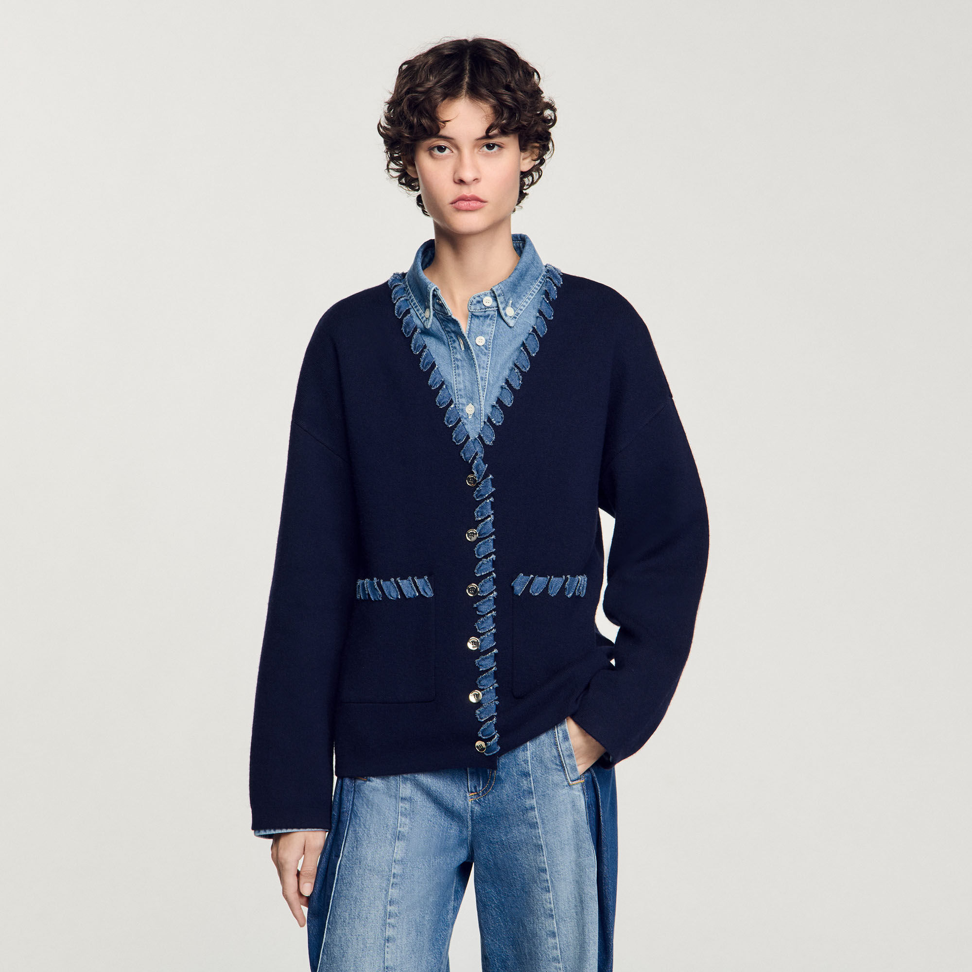 Cardigan vest met denim