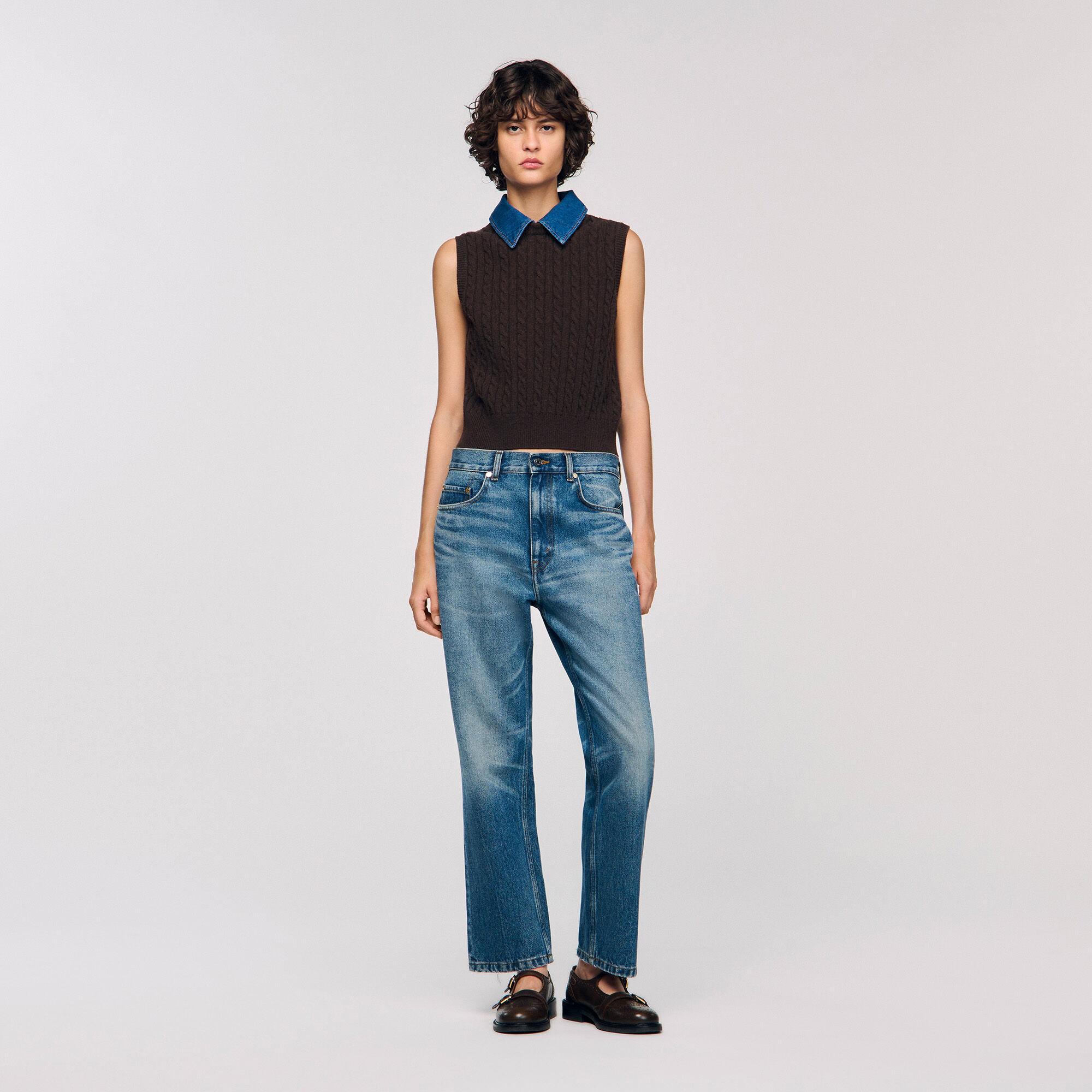 Trui van tricot en denim