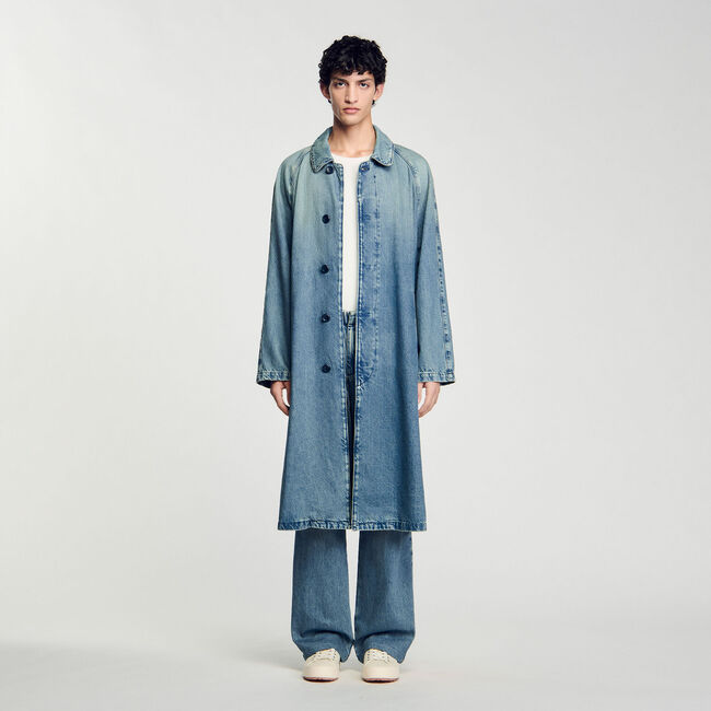 Lange jas stone washed denim
