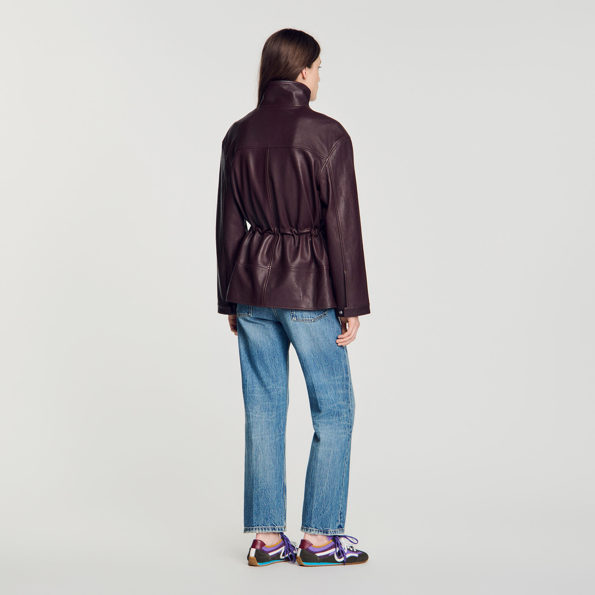 Oversized jack met leren kraag