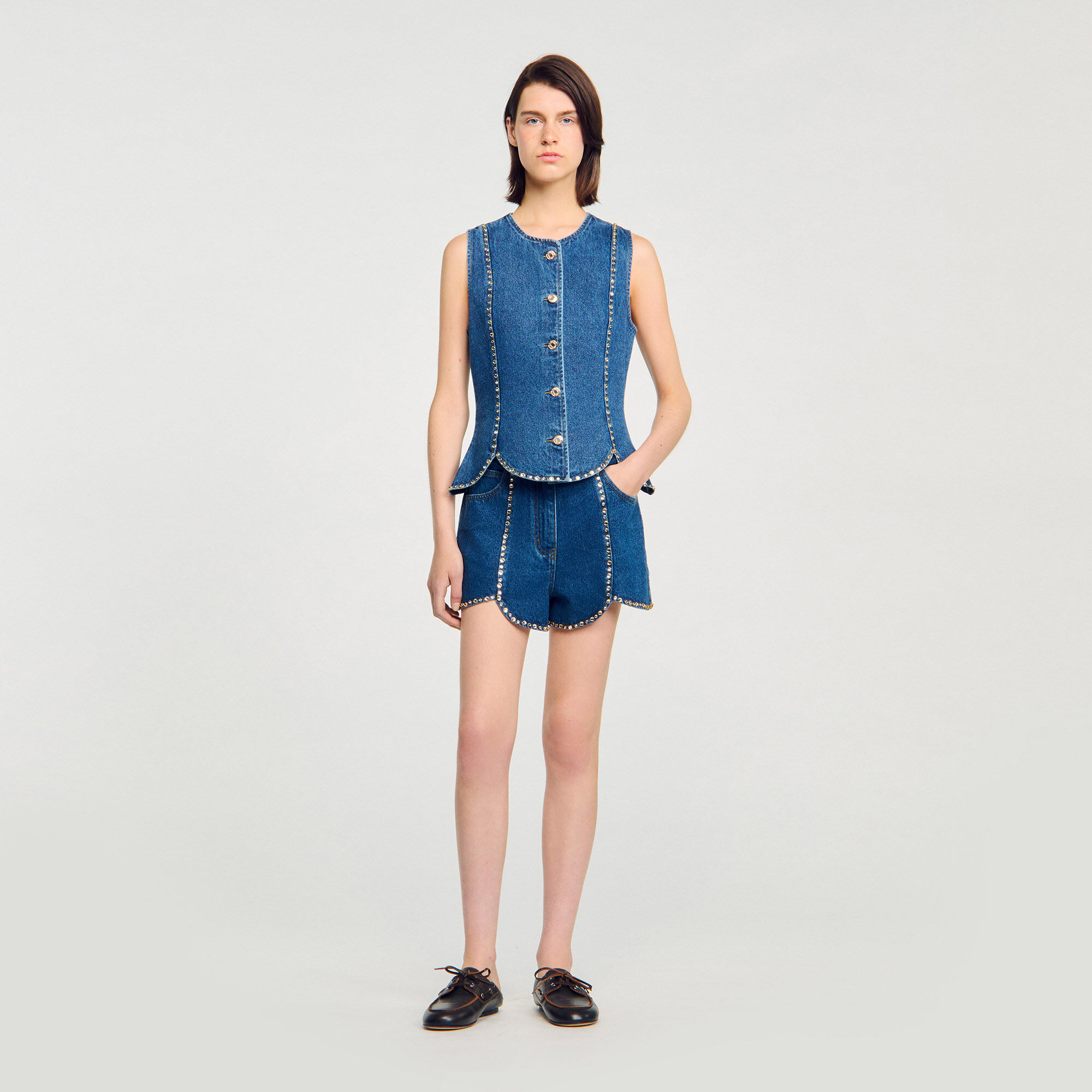 Top van denim met stras