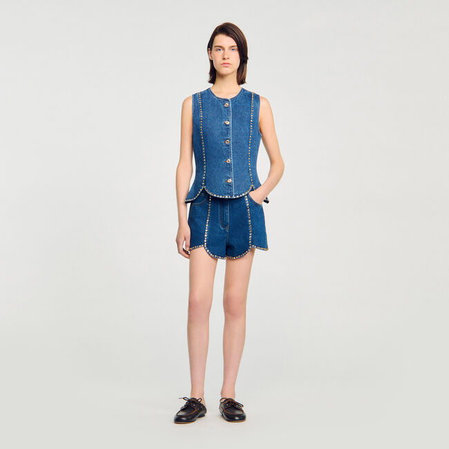 Top van denim met stras