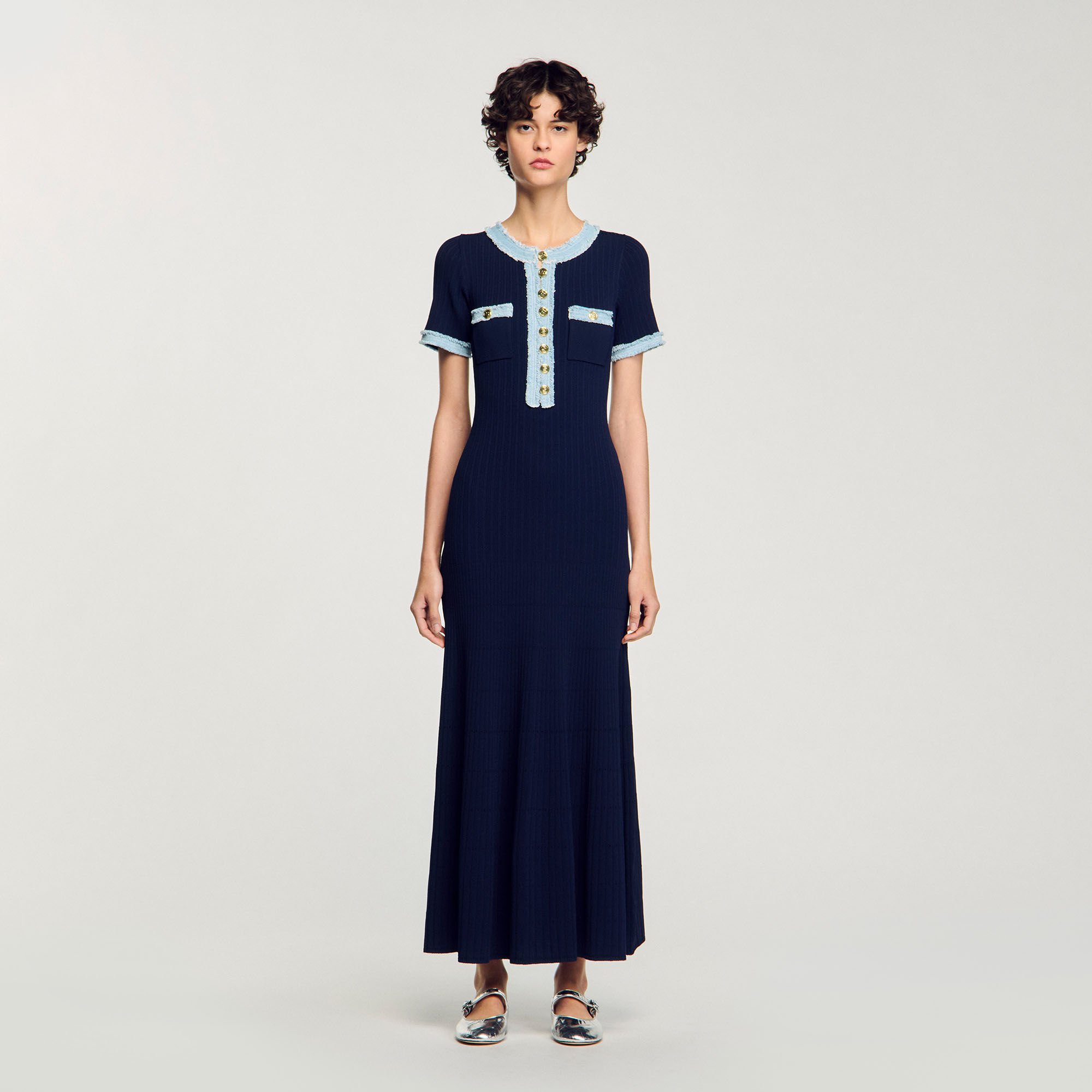 Midi jurk breiwerk en denim