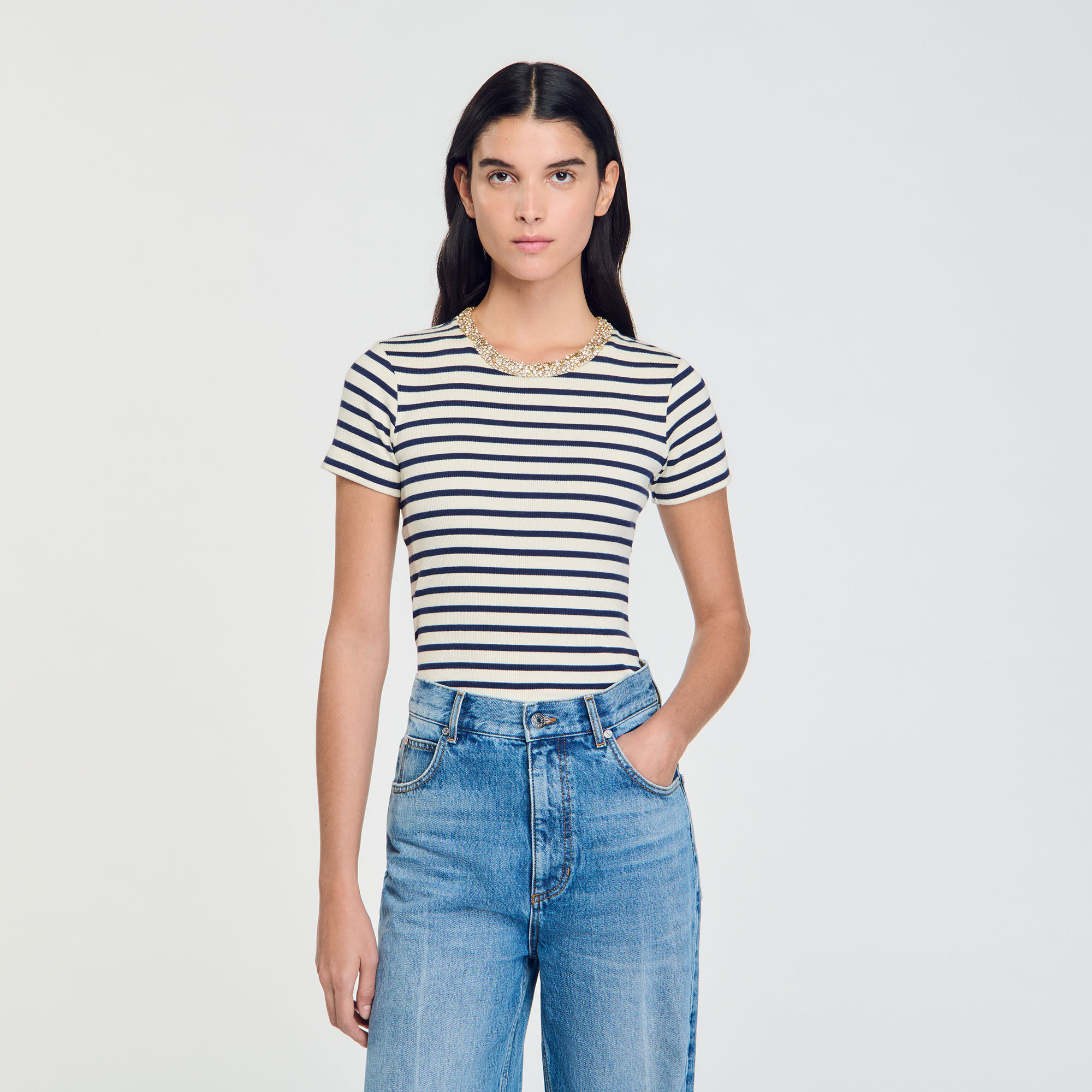 T-shirt gestreept met stras