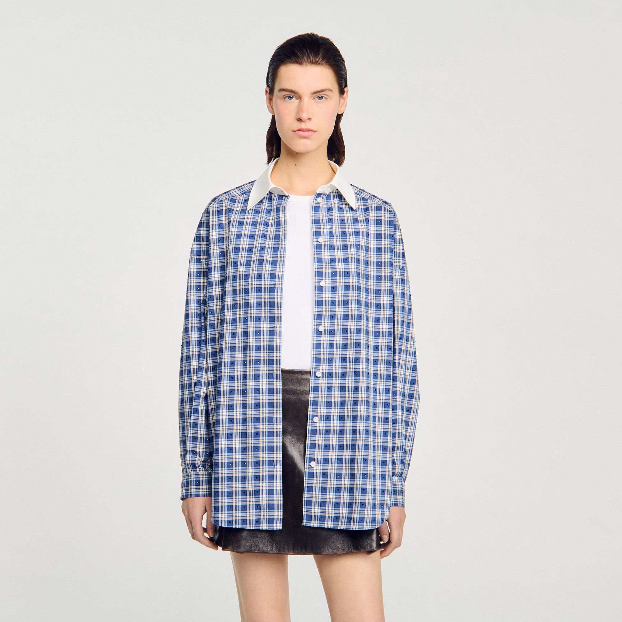 Overhemdblouse geruit met stras