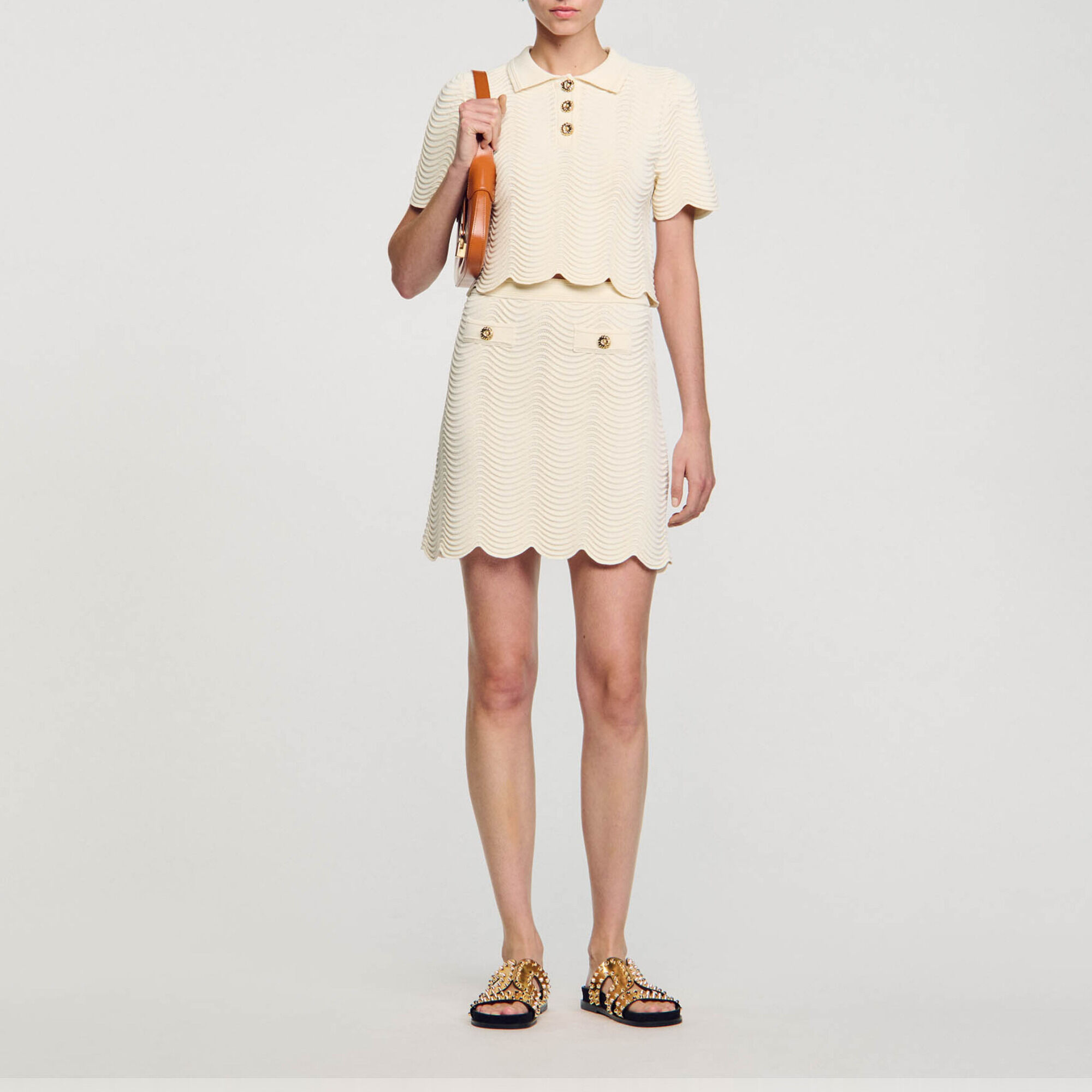 Korte tricot rok beige voor dames Sandro Paris