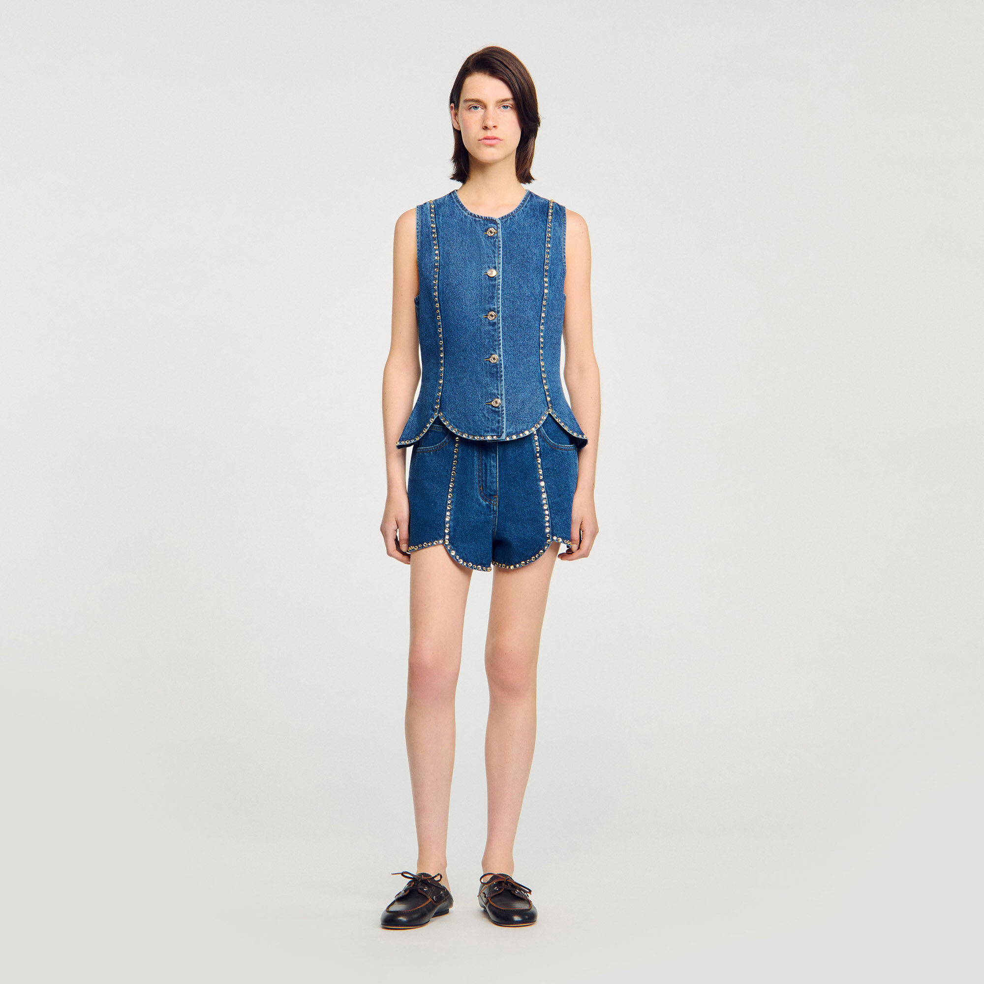 Top van denim met stras