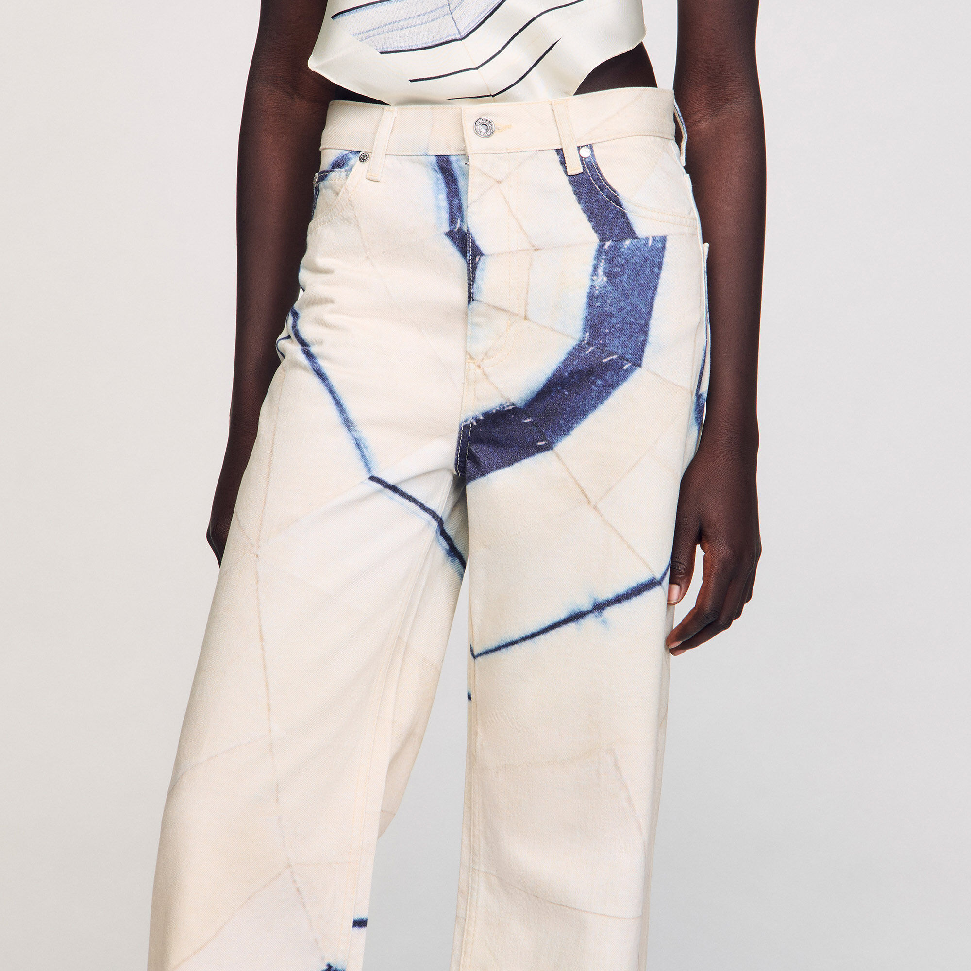 Jeans wijdvallend gestreepte print