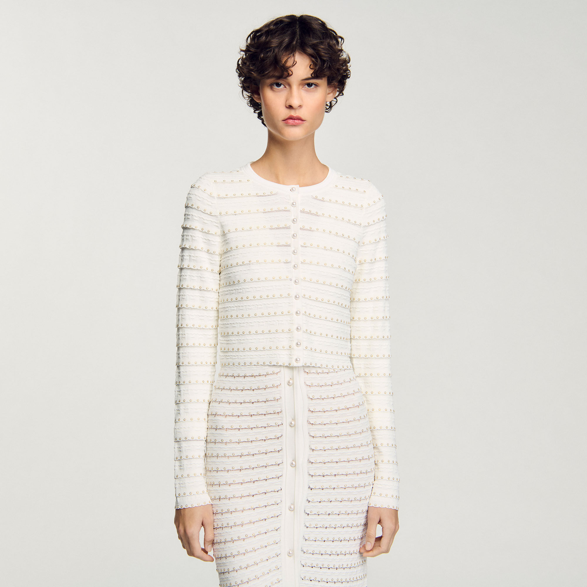 Cardigan vest kort met parels