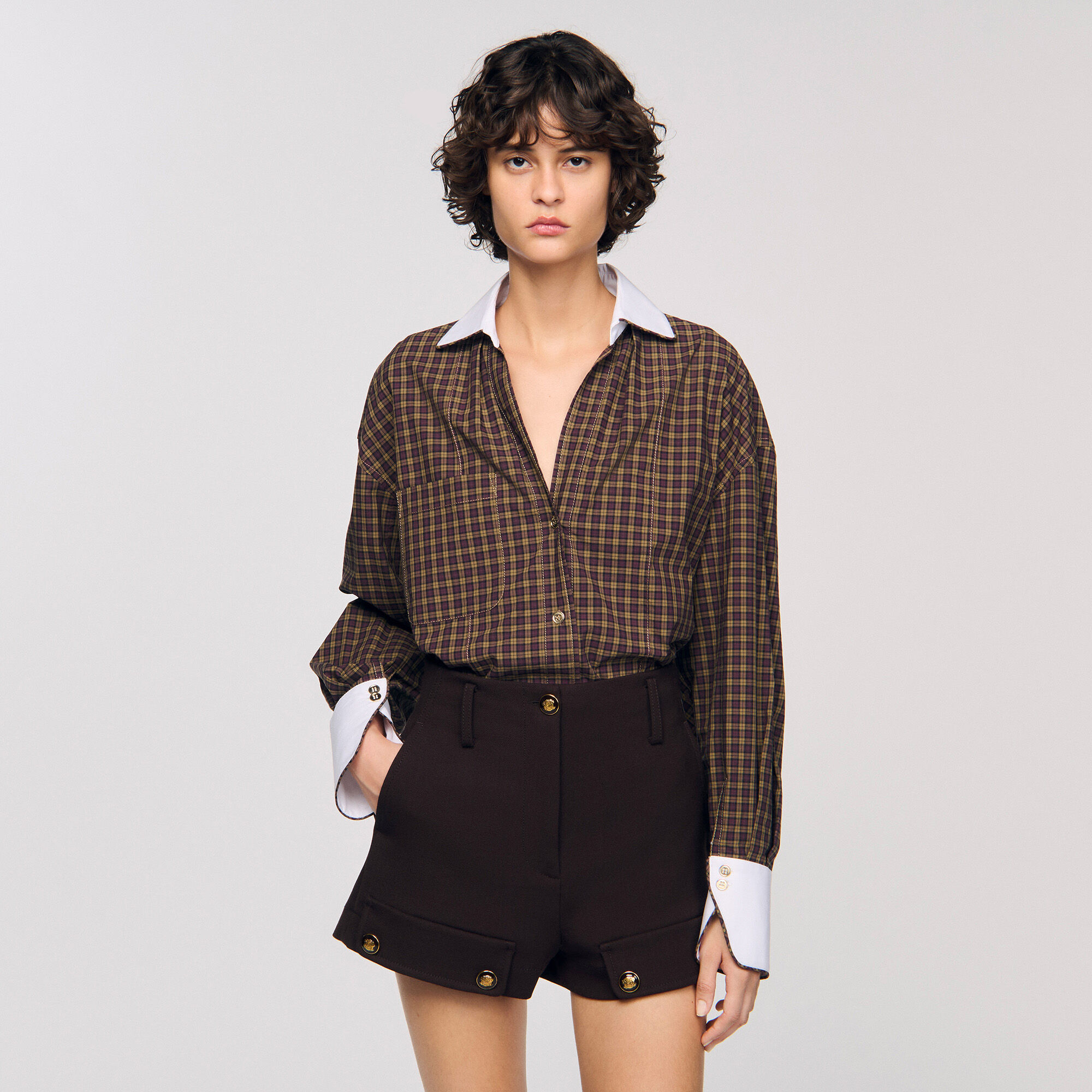 Overhemdblouse tweekleurig ruit