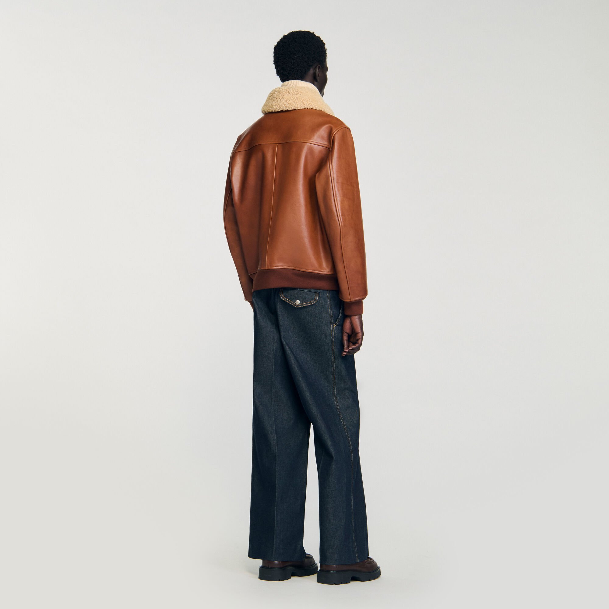 Leren jack met bontkraag