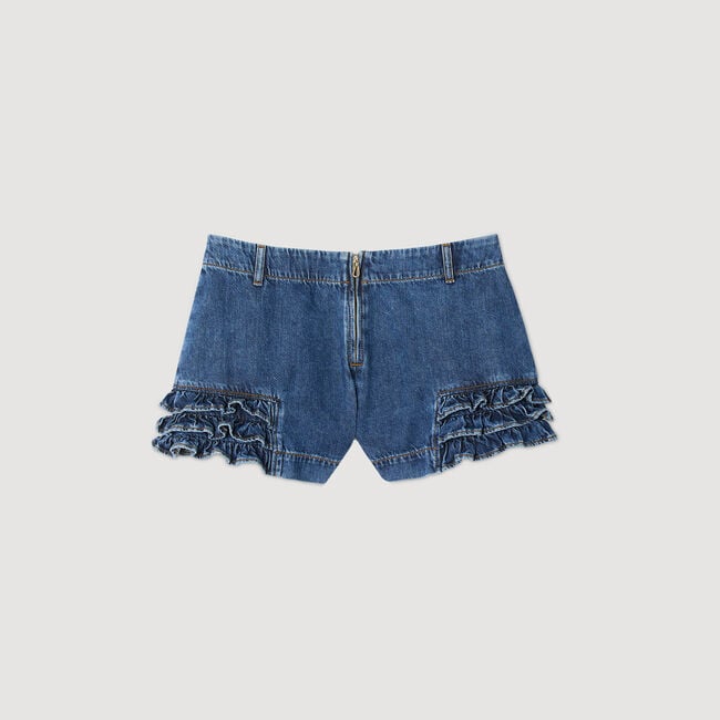 Denim short met volants