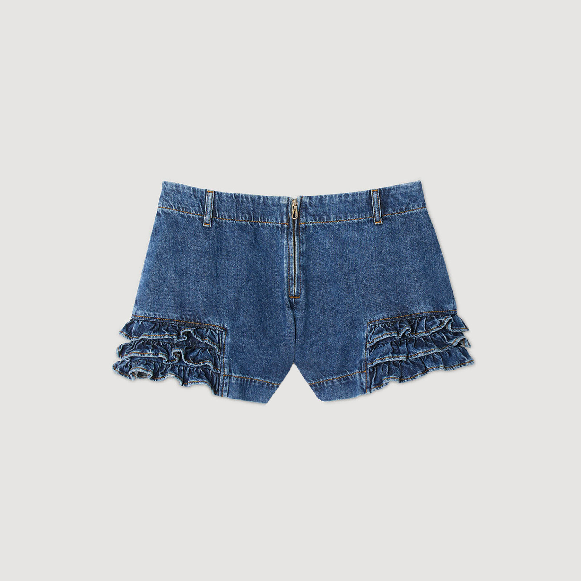 Denim short met volants