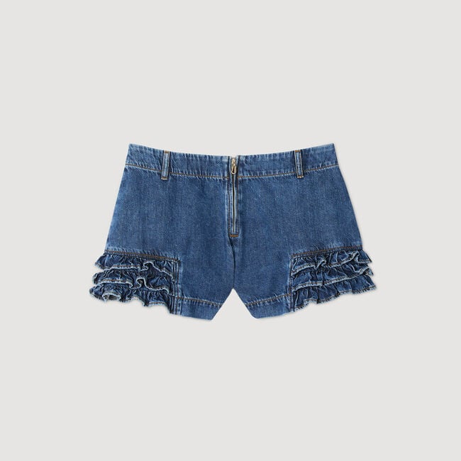 Denim short met volants