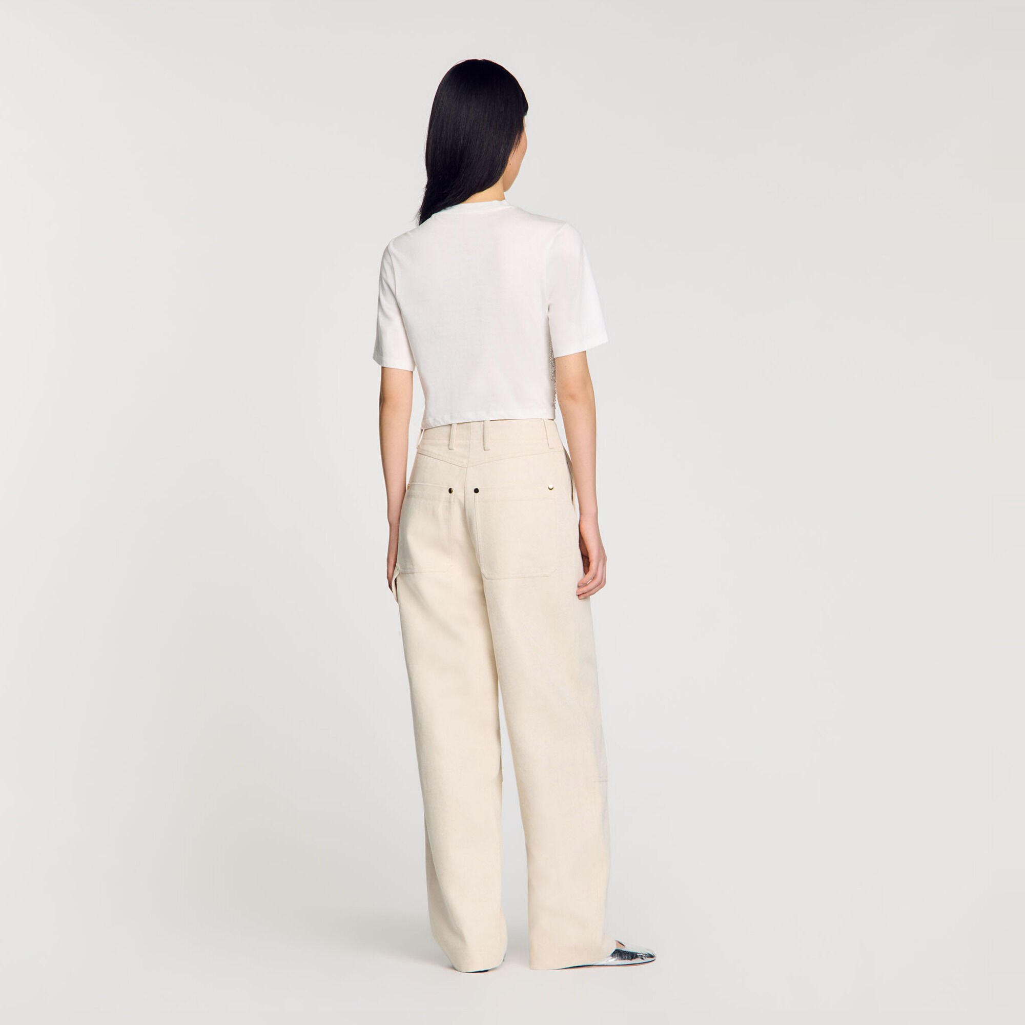 T-shirt crop fit met parels - Vrouw | Sandro