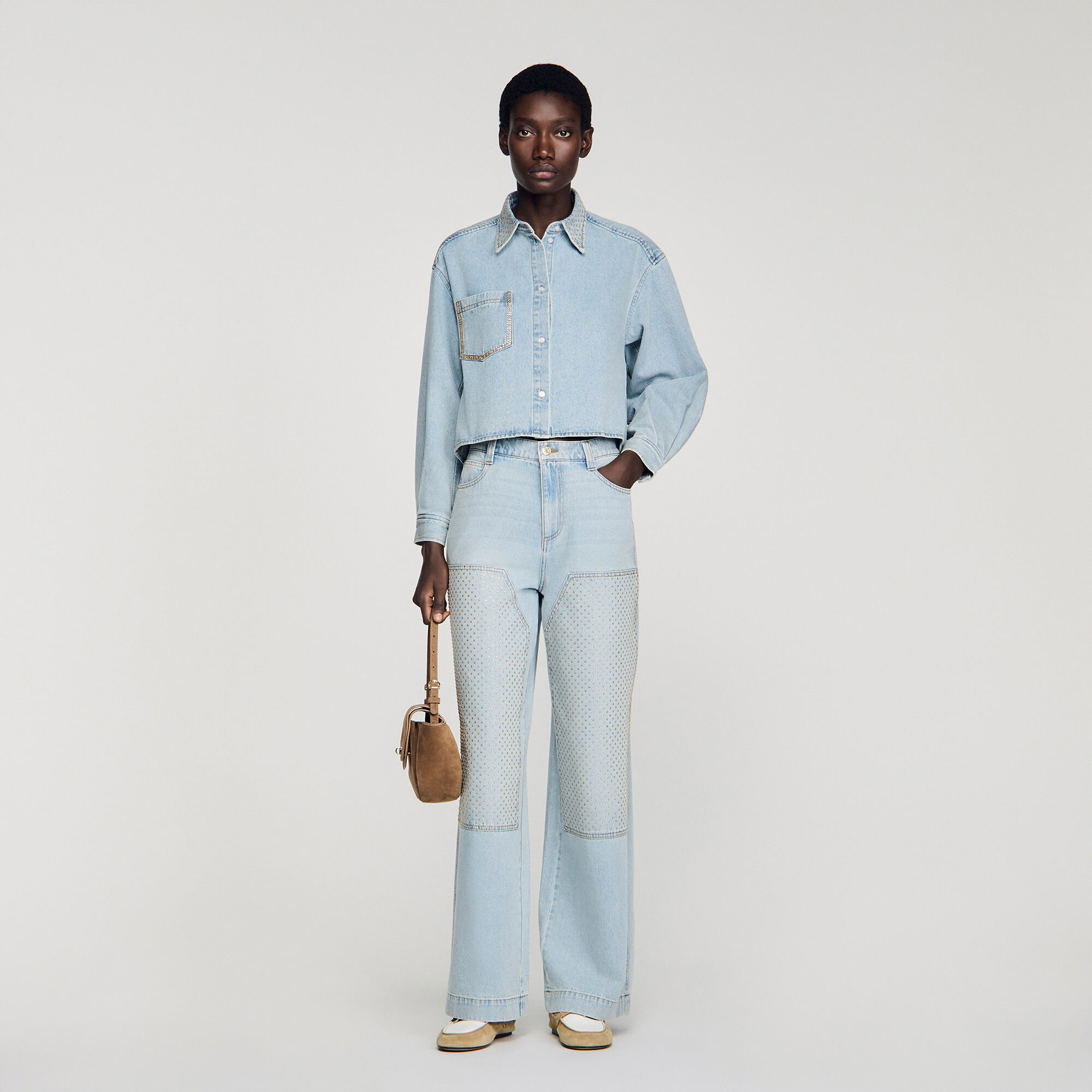 Korte spijkerblouse met stras