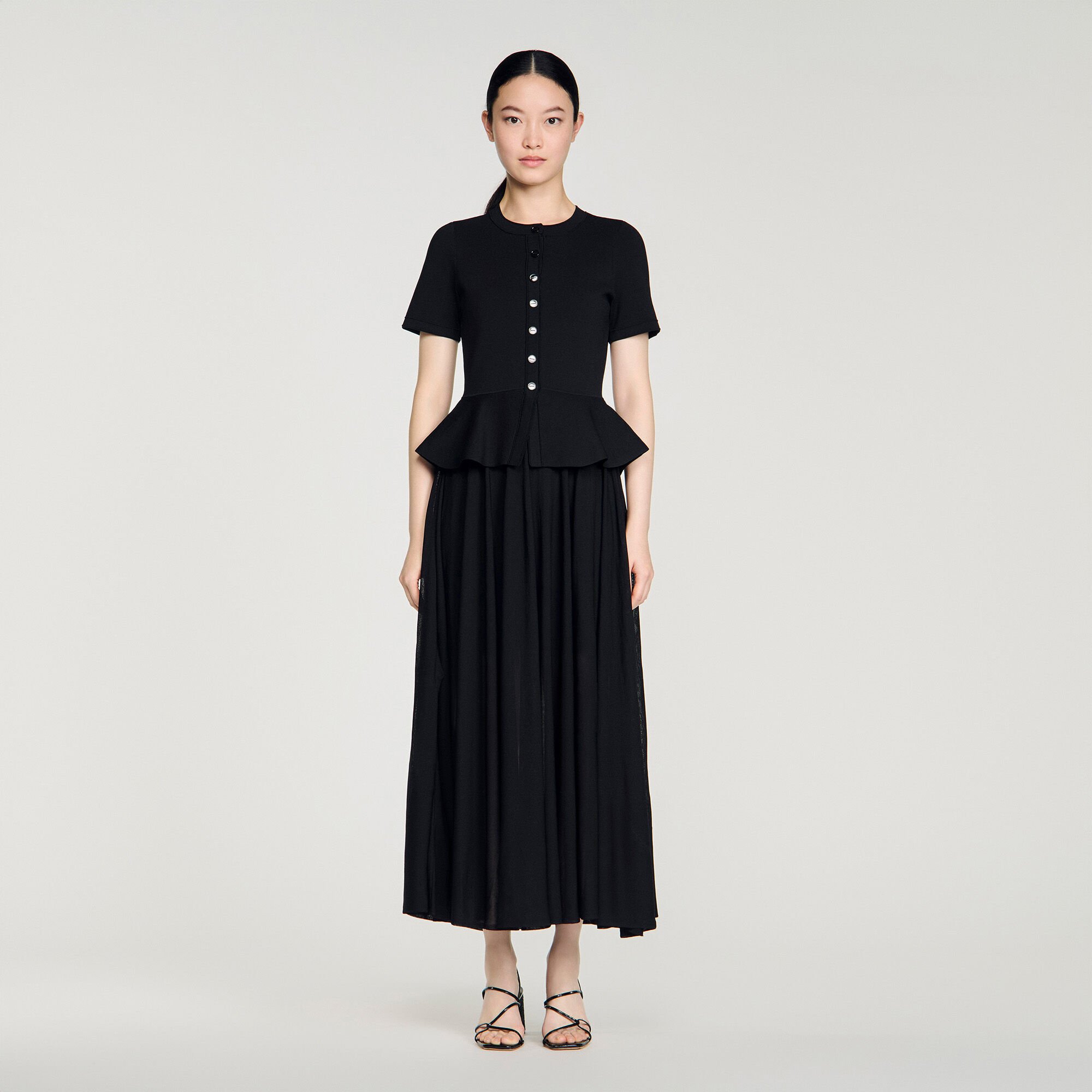 Lange gebreide jurk met peplum