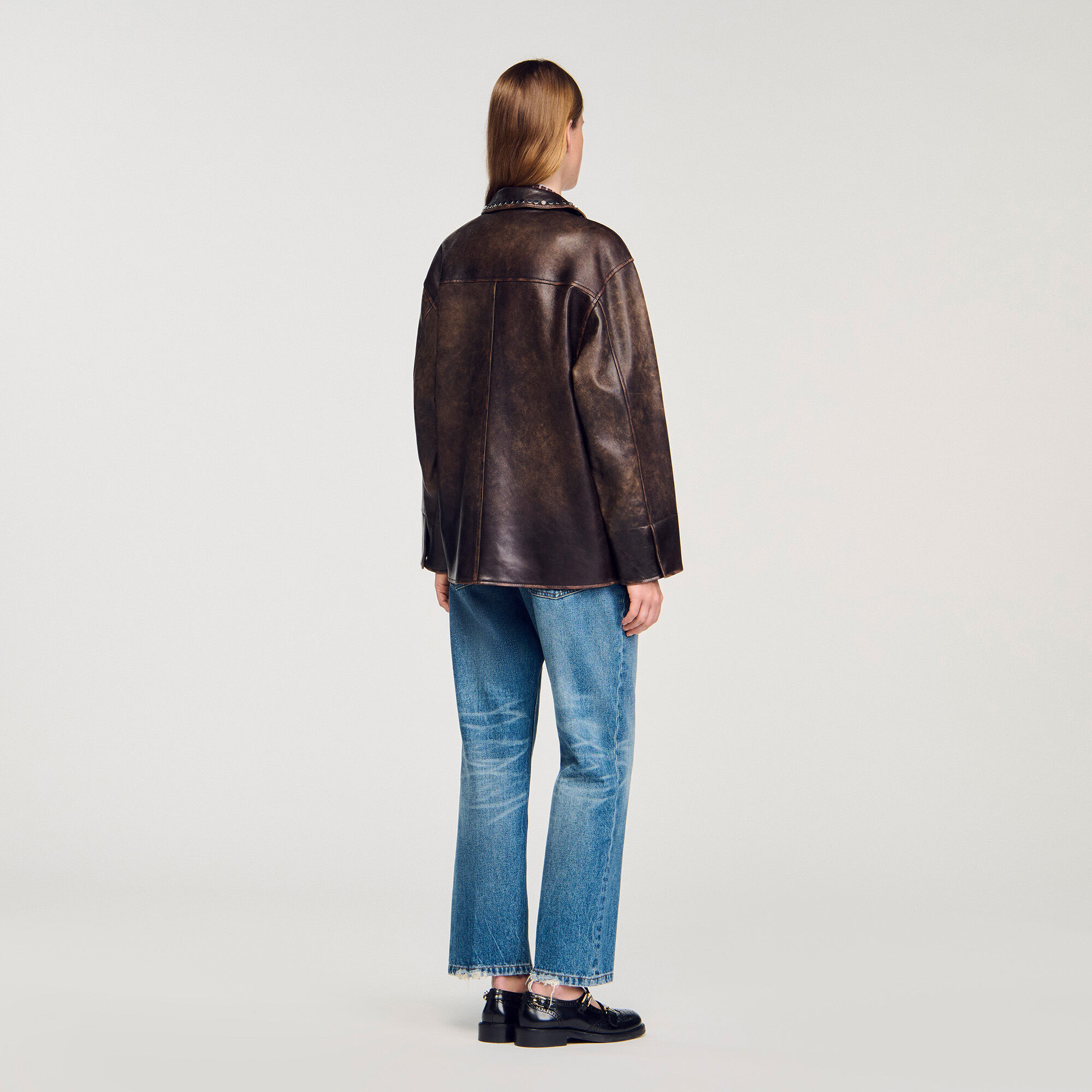 Oversized leren jack met studs